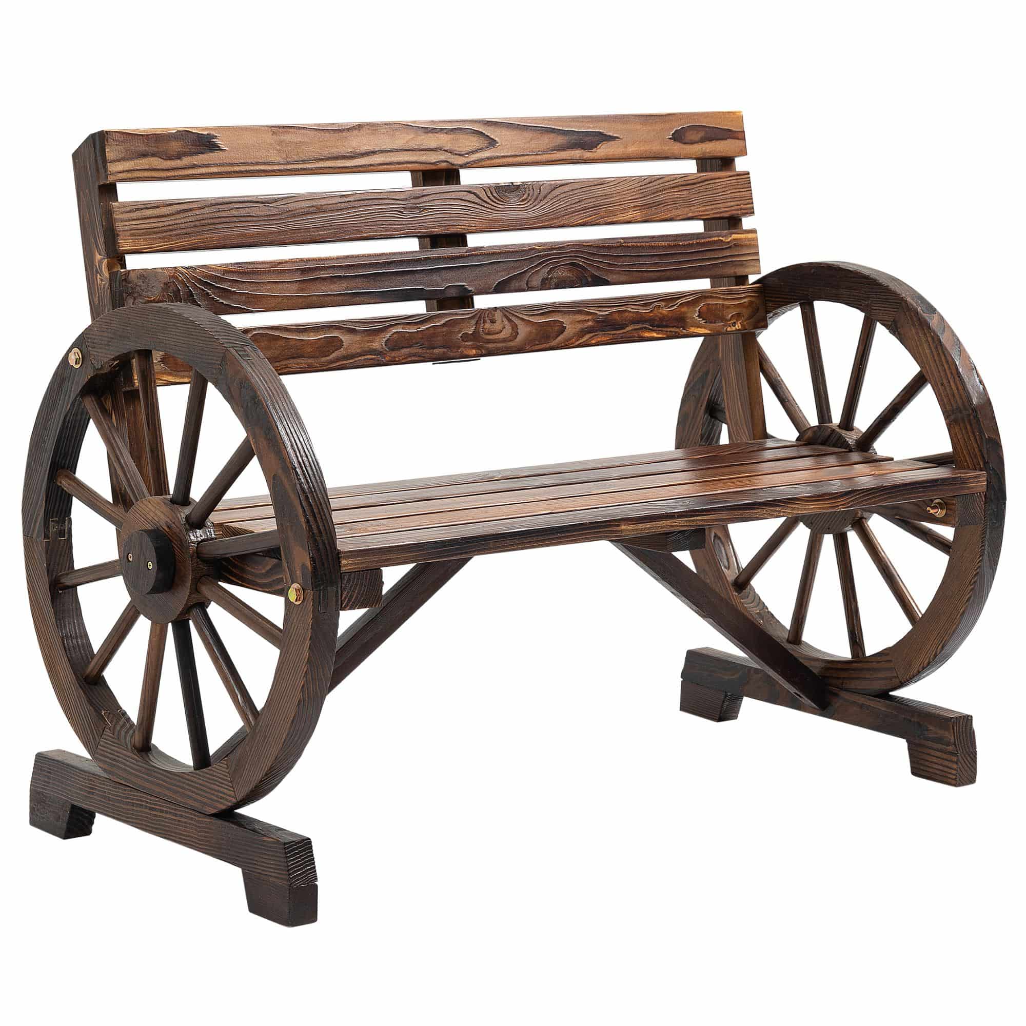 4goodz Tuinbank met armleuning Wagenwielen design Massief Hout