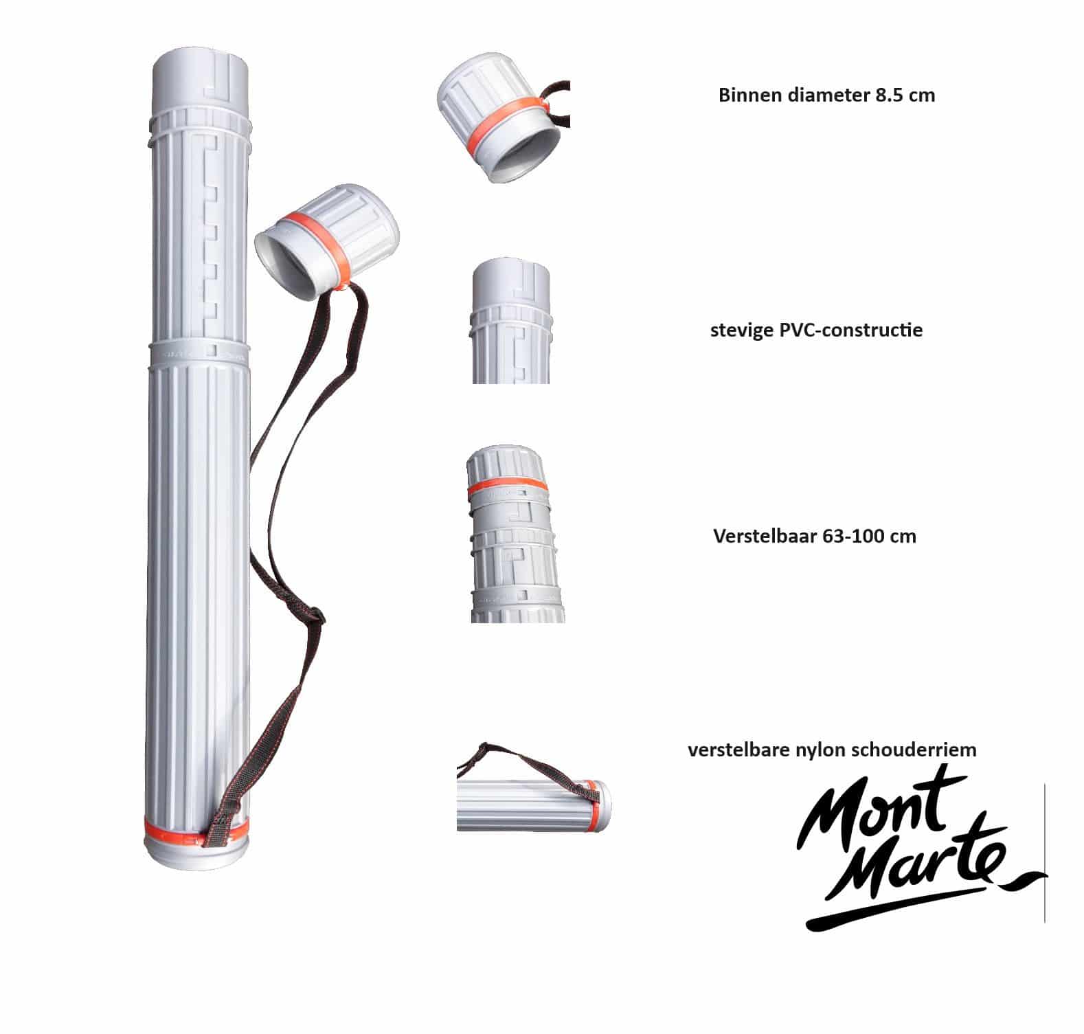 Mont Marte® Tekenkoker Verstelbaar 63-100 cm Telescopische Poster Koker - Grijs