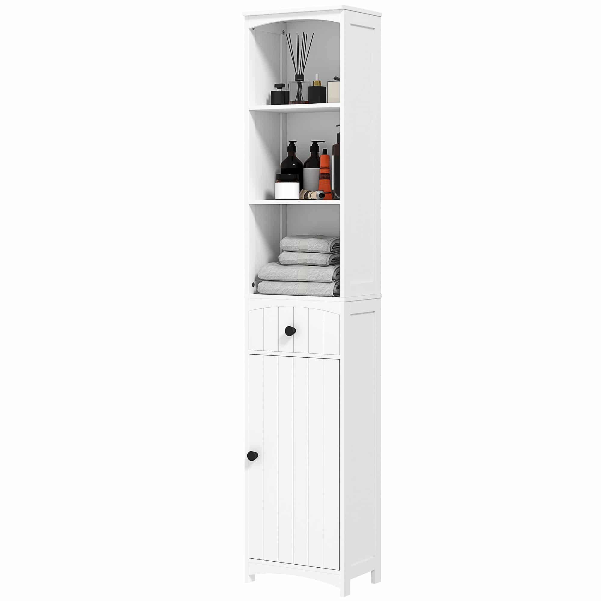 4goodz Badkamerkast 24x34x170 cm - Kolomkast 3 vakken en 1 lade - Wit