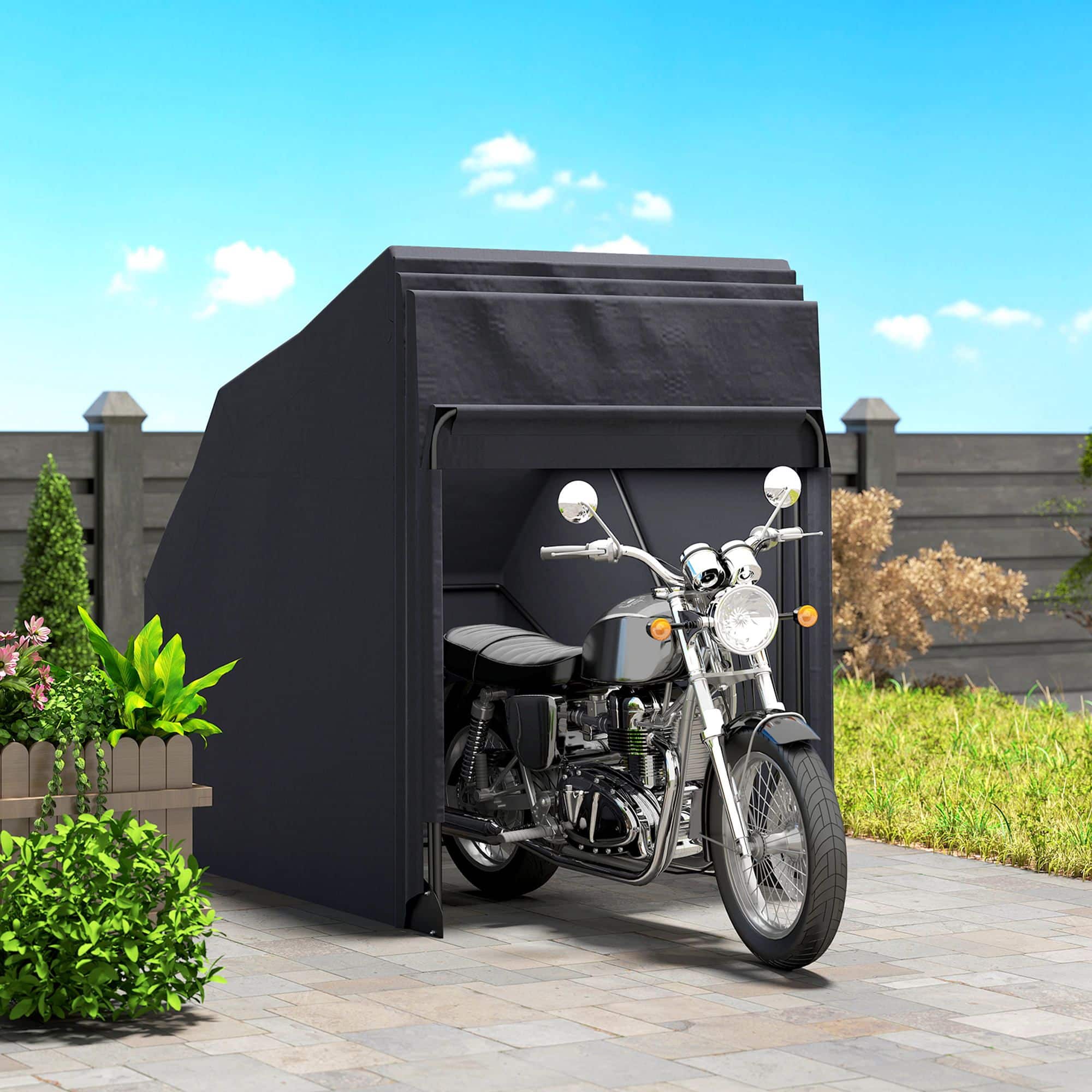 Outsunny Motoropslagtent Waterdicht XXL 345x135x191cm - Zwart