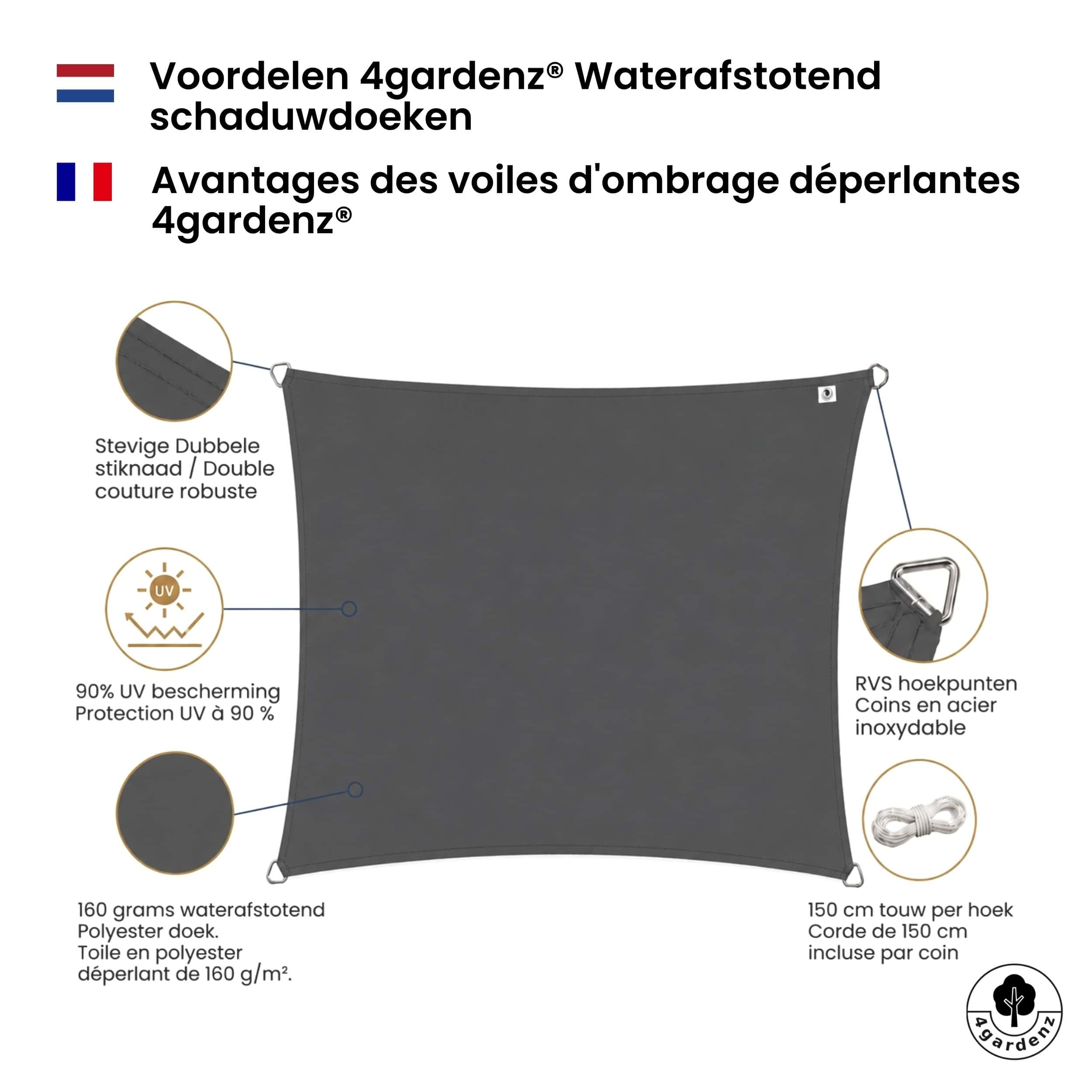 4gardenz Schaduwdoek Waterafstotend Rechthoek 5x6 mtr - Grijs