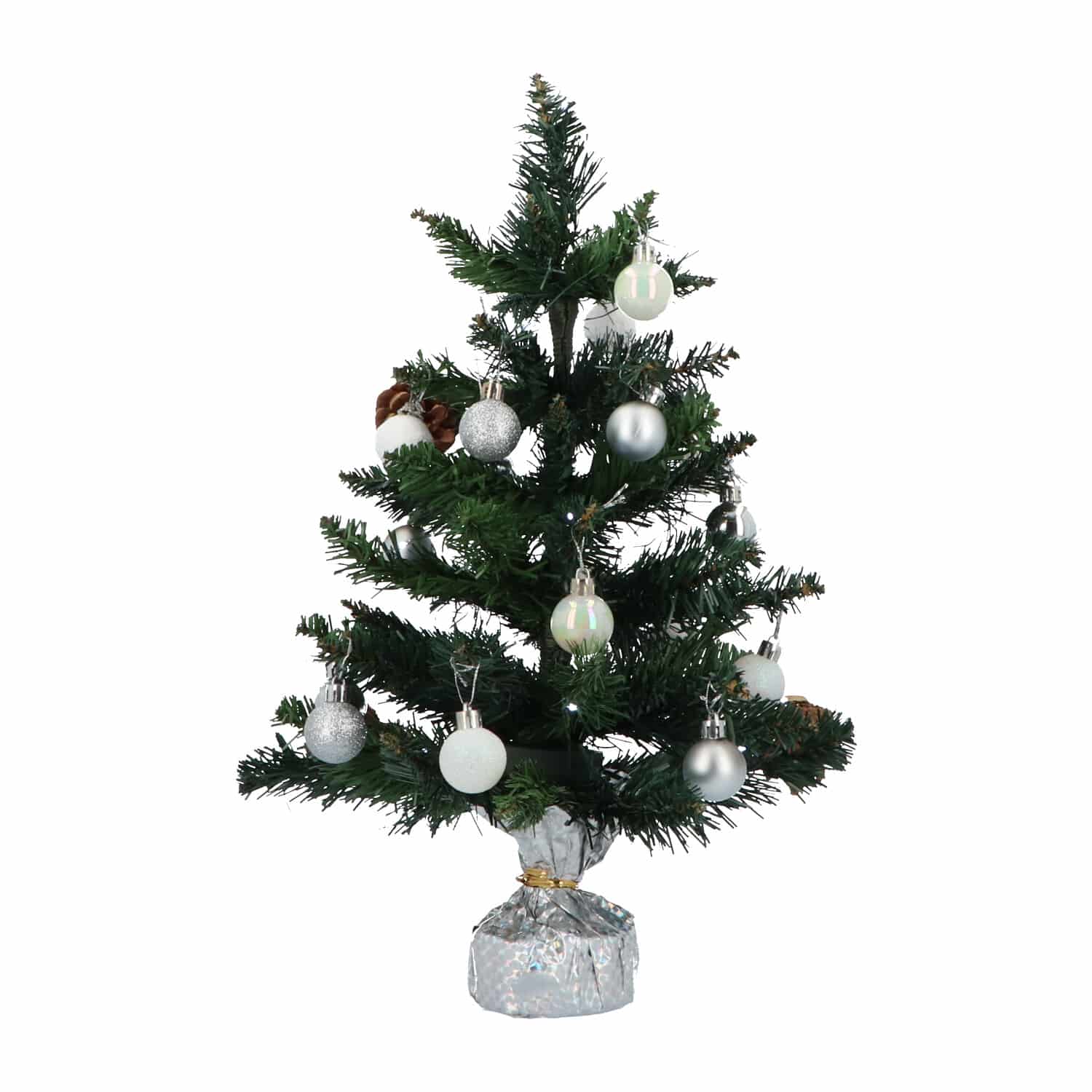 4goodz kunstkerstboom met licht en versiering 50cm hoog - Zilver/Wit