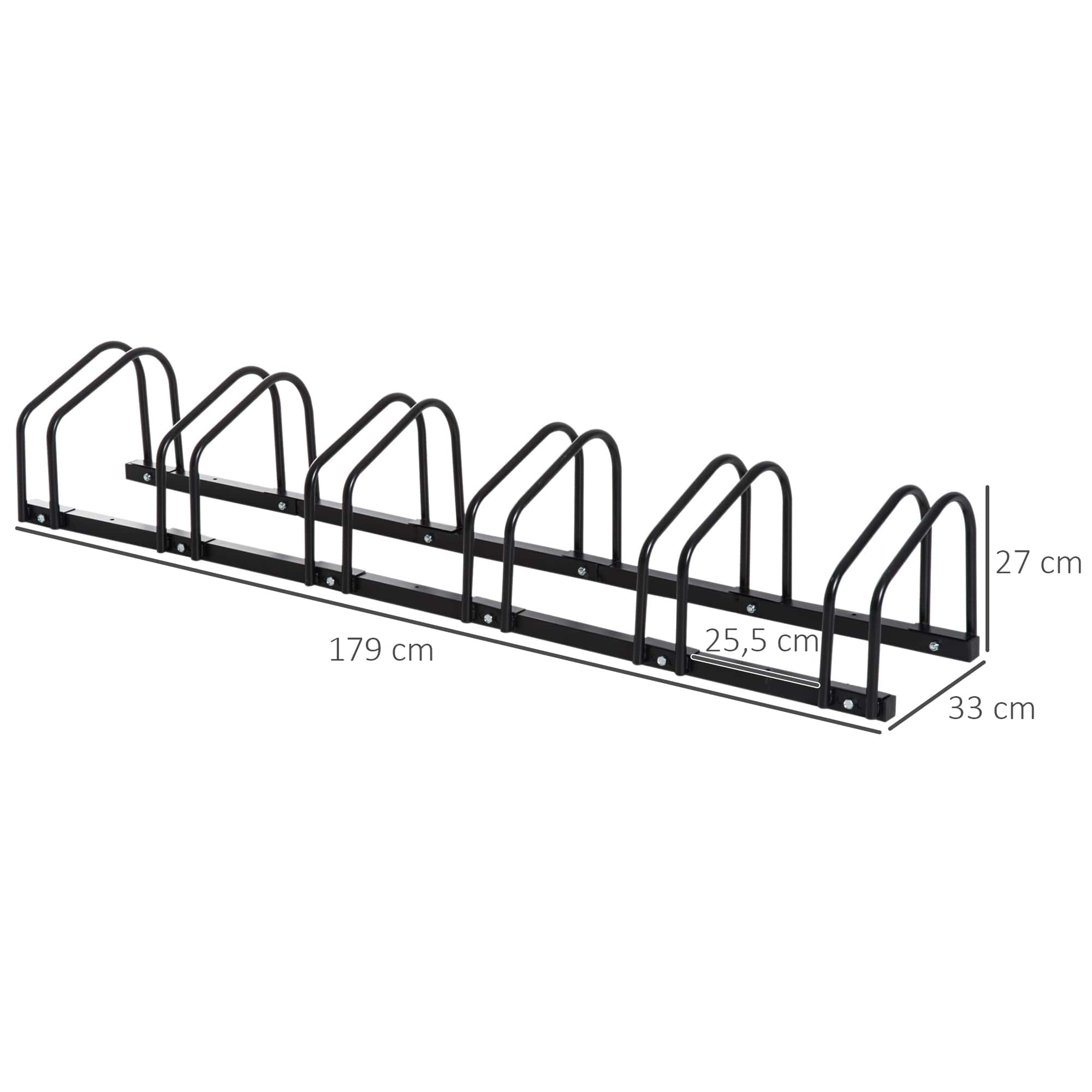 Fietsenrek voor 6 Fietsen Staal - Wand of Vloermontage 33x179x27 cm - Zwart
