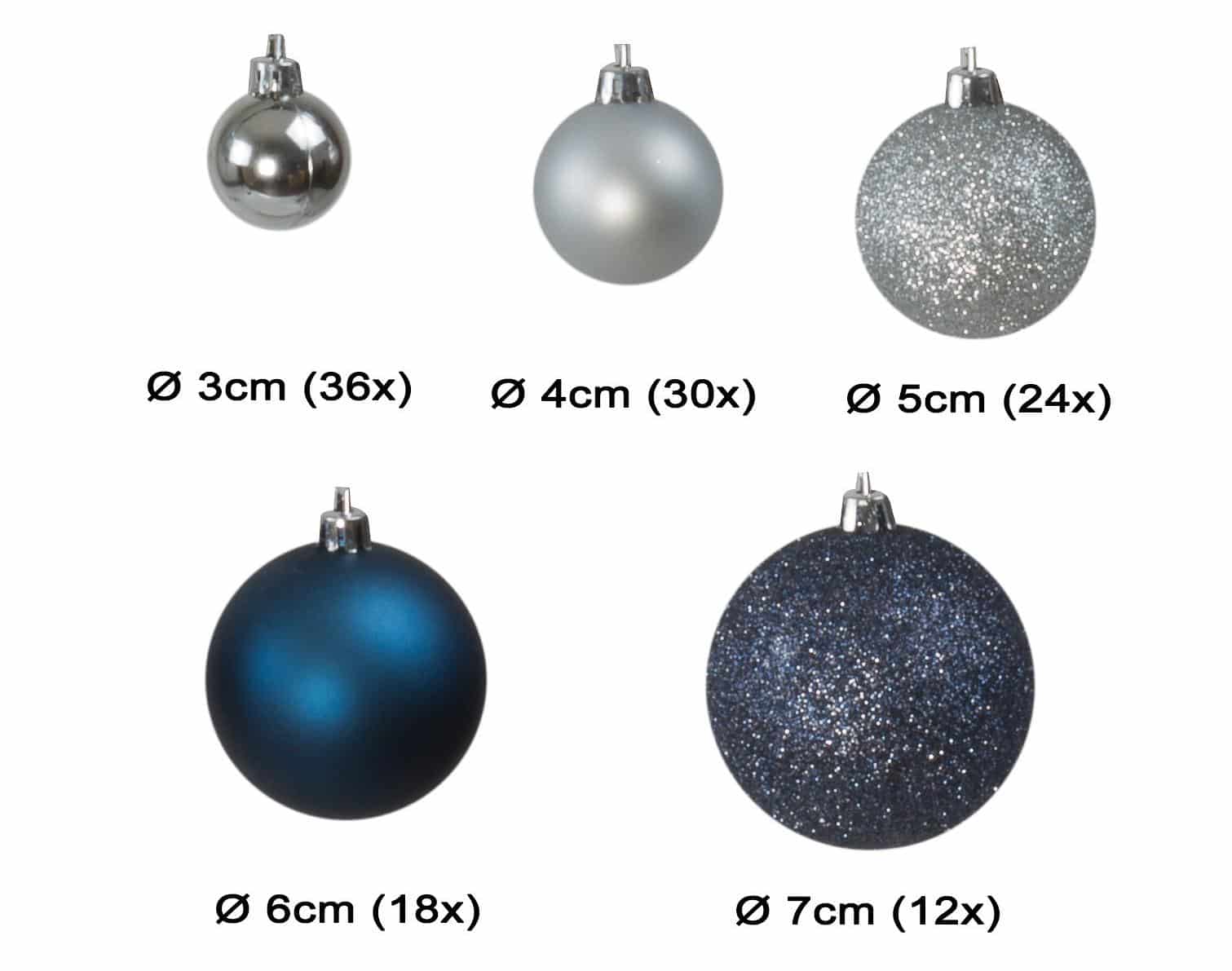 Kunststof Kerstballen set 120 ballen Binnen/Buiten - Zilver/Staalblauw