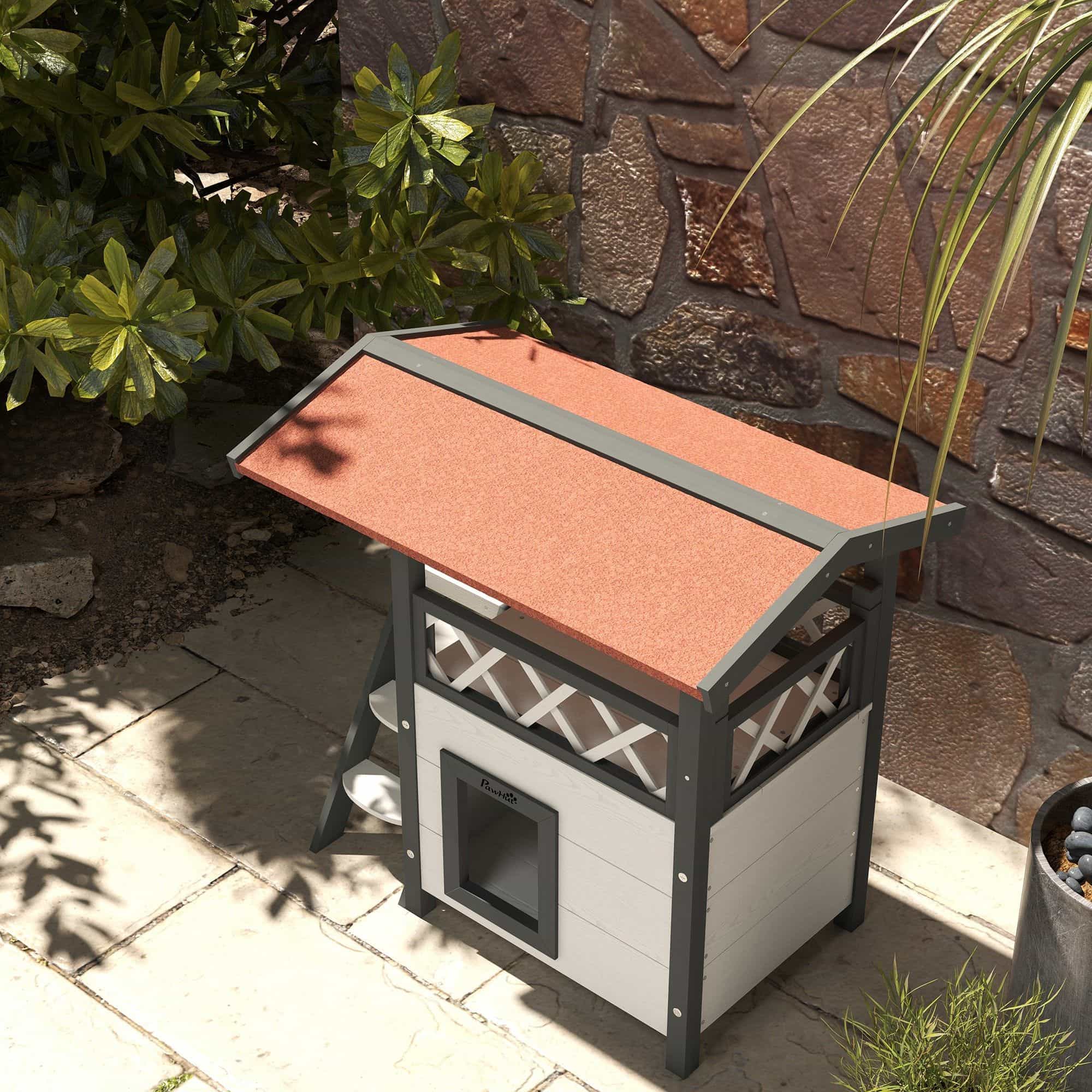 4goodz kattenhuis 2 laags 77x50x73cm - Wit/Rood