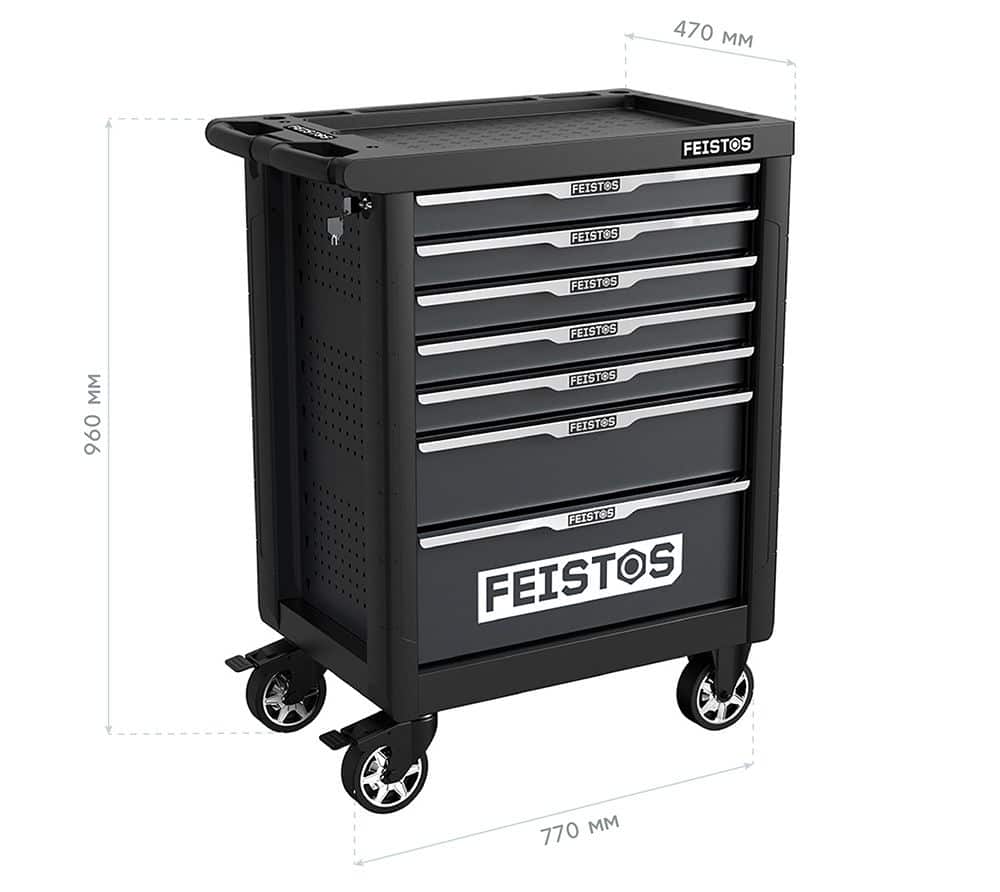Feistos Mento1 Werkplaatswagen uitgerust met 158 ​​onderdelen - Zwart