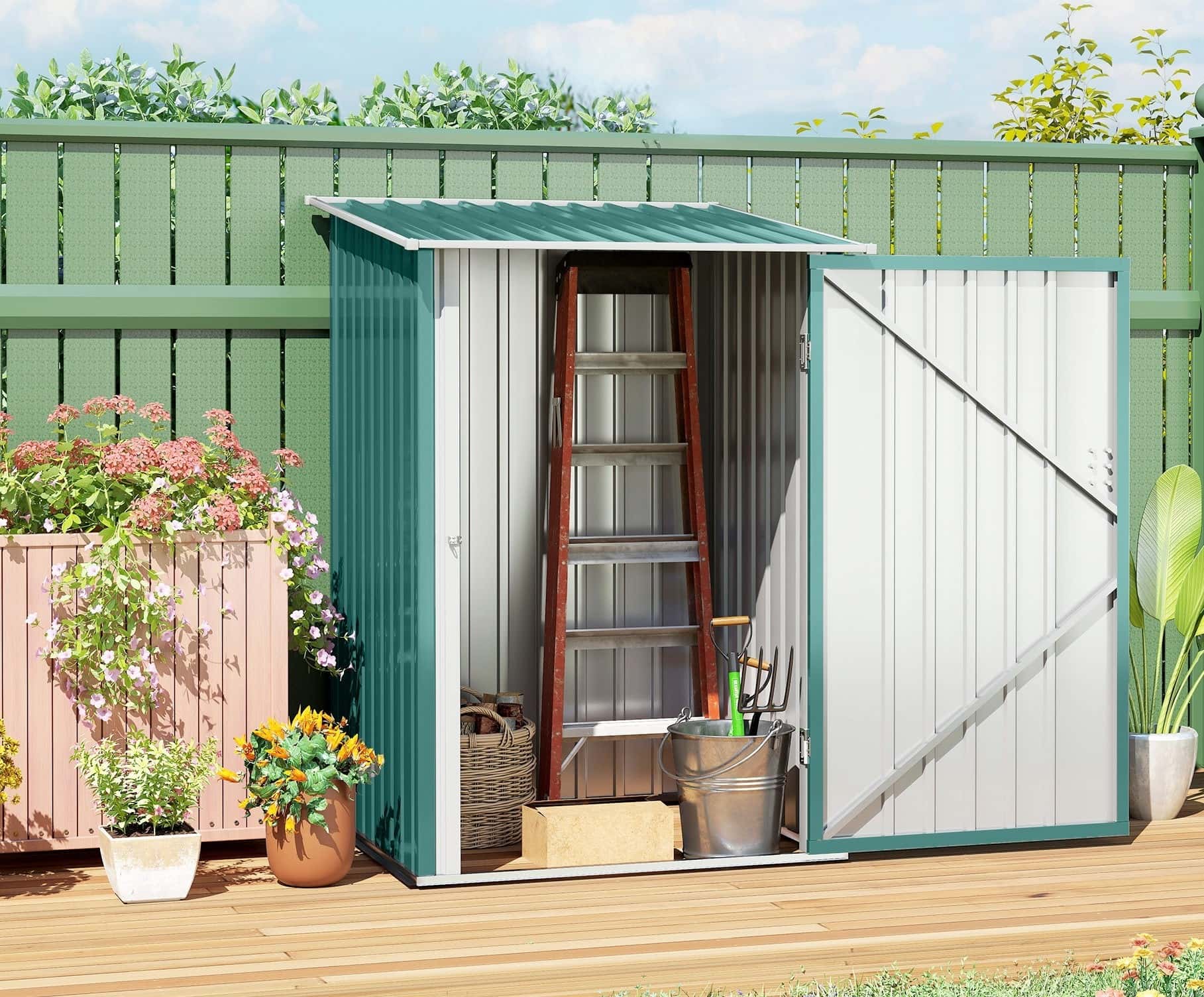 4goodz Metalen Tuinschuur - met schuin dak - 100x103x160 cm - groen