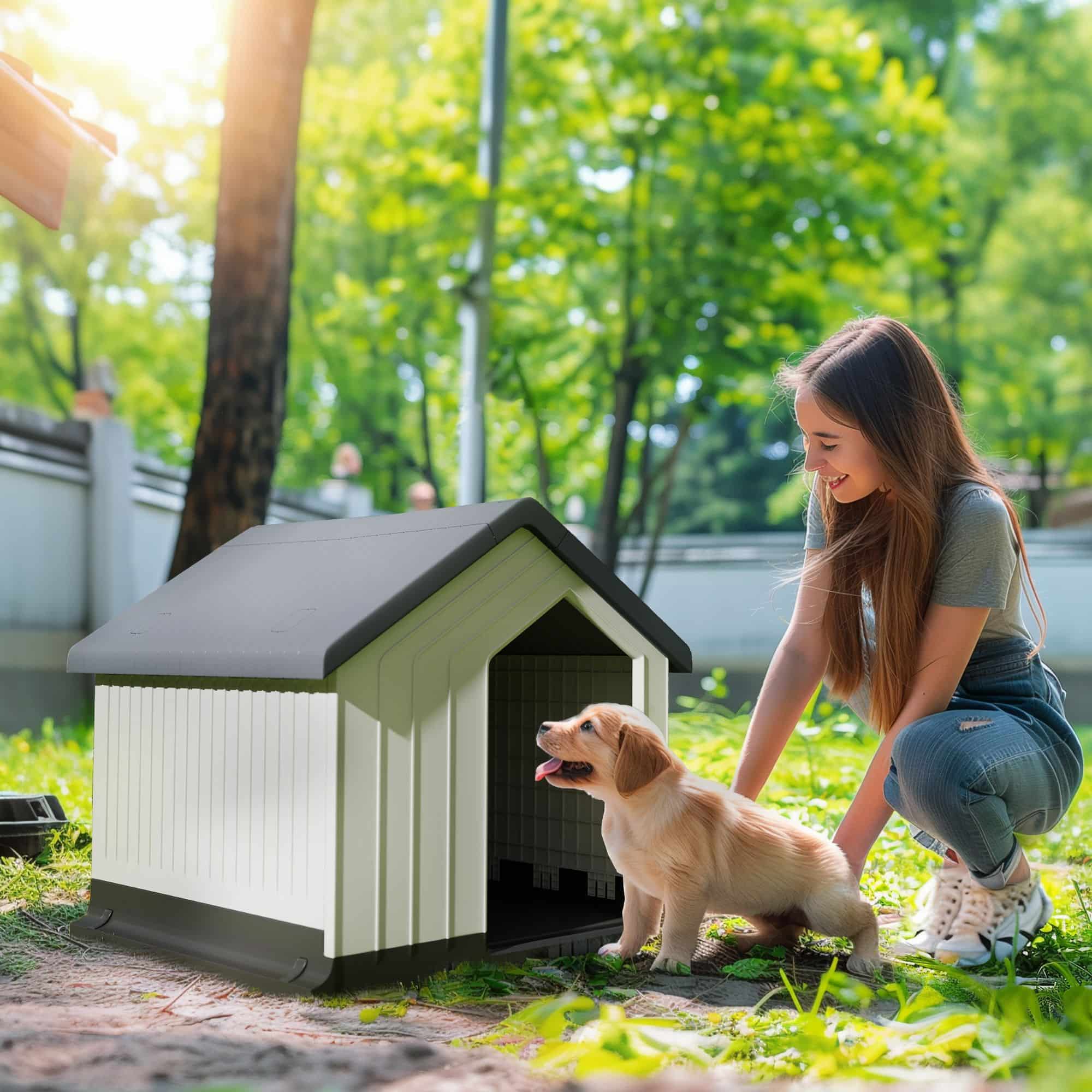 Hondenhok Weerbestendig - voor Kleine Honden tot 10 kg / 40 cm Lengte - Grijs/Wit