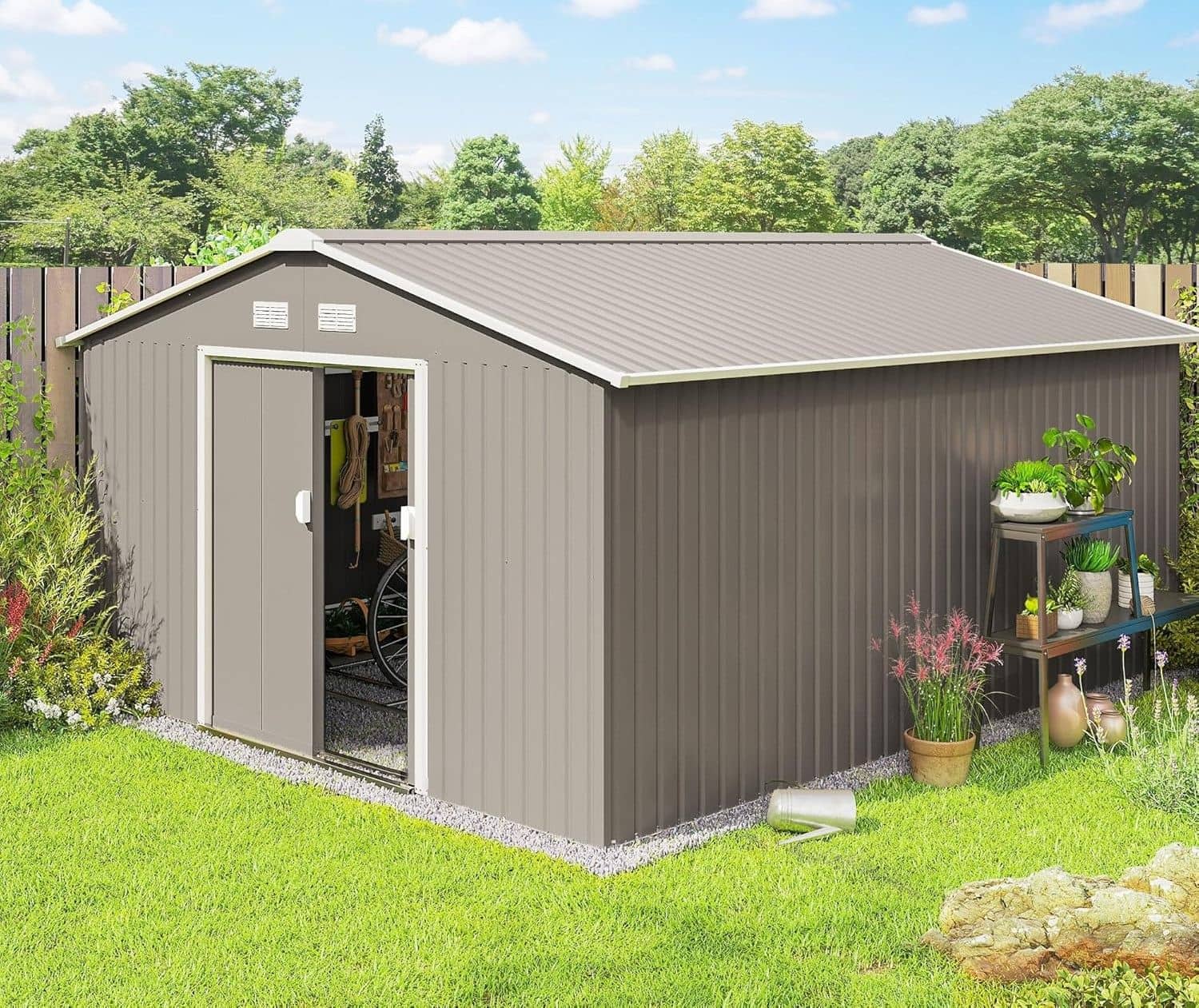 Grote Tuinschuur 22 m³ Weerbestendig met Schuifdeuren - Lichtgrijs