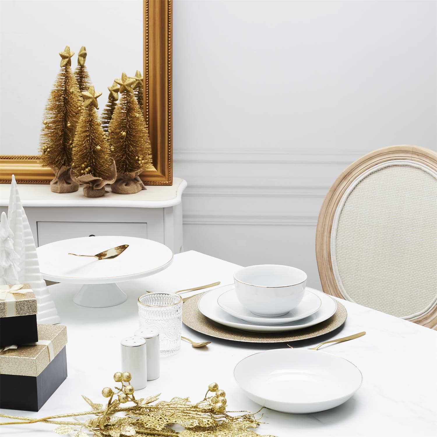 4goodz Classic Dinerbord Set van 6 Porselein 27 cm - Wit Goud rand