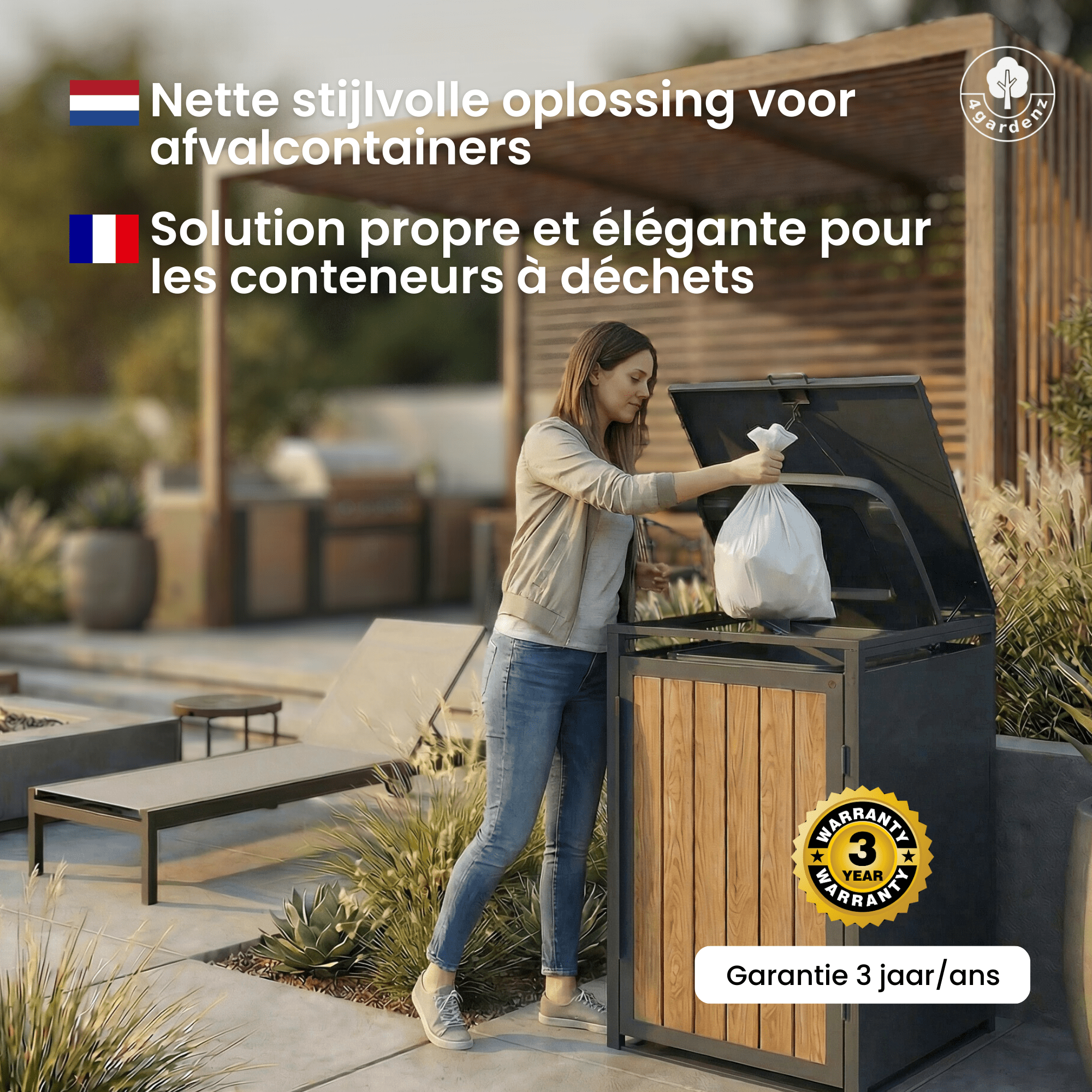 4gardenz® Slimline Kliko Containerombouw 2 Afvalbakken - Antraciet/Houtlook