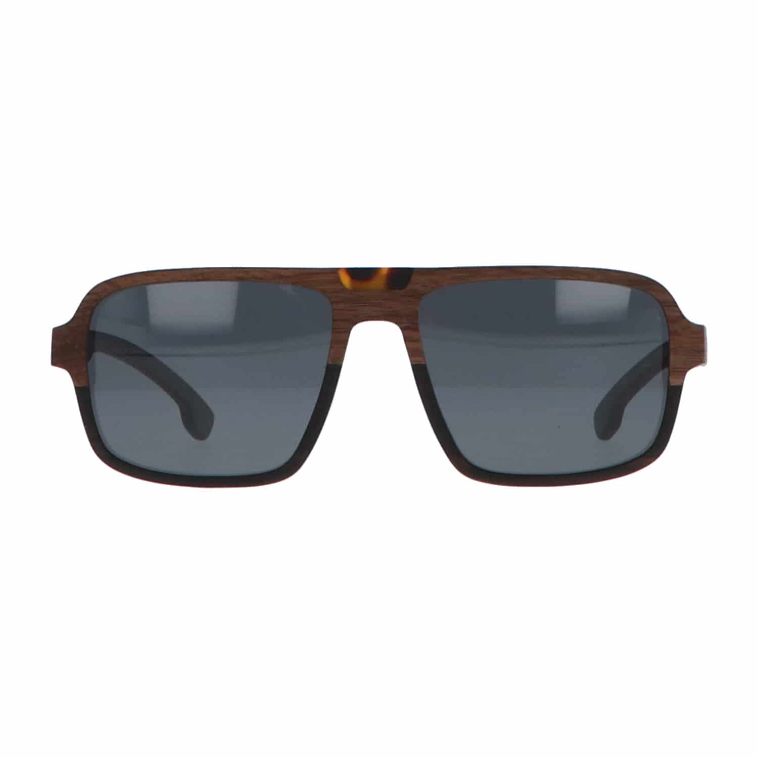 5one® Aviator Walnut Square - walnoot houten zonnebril - grijze lens