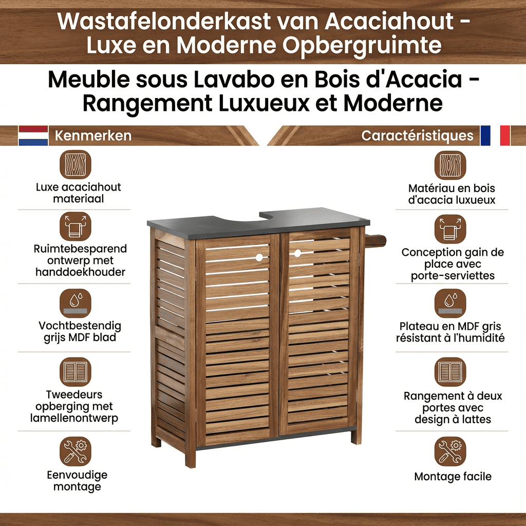 Acaciahout Wastafel Onderkast met Uitsparing - Bruin