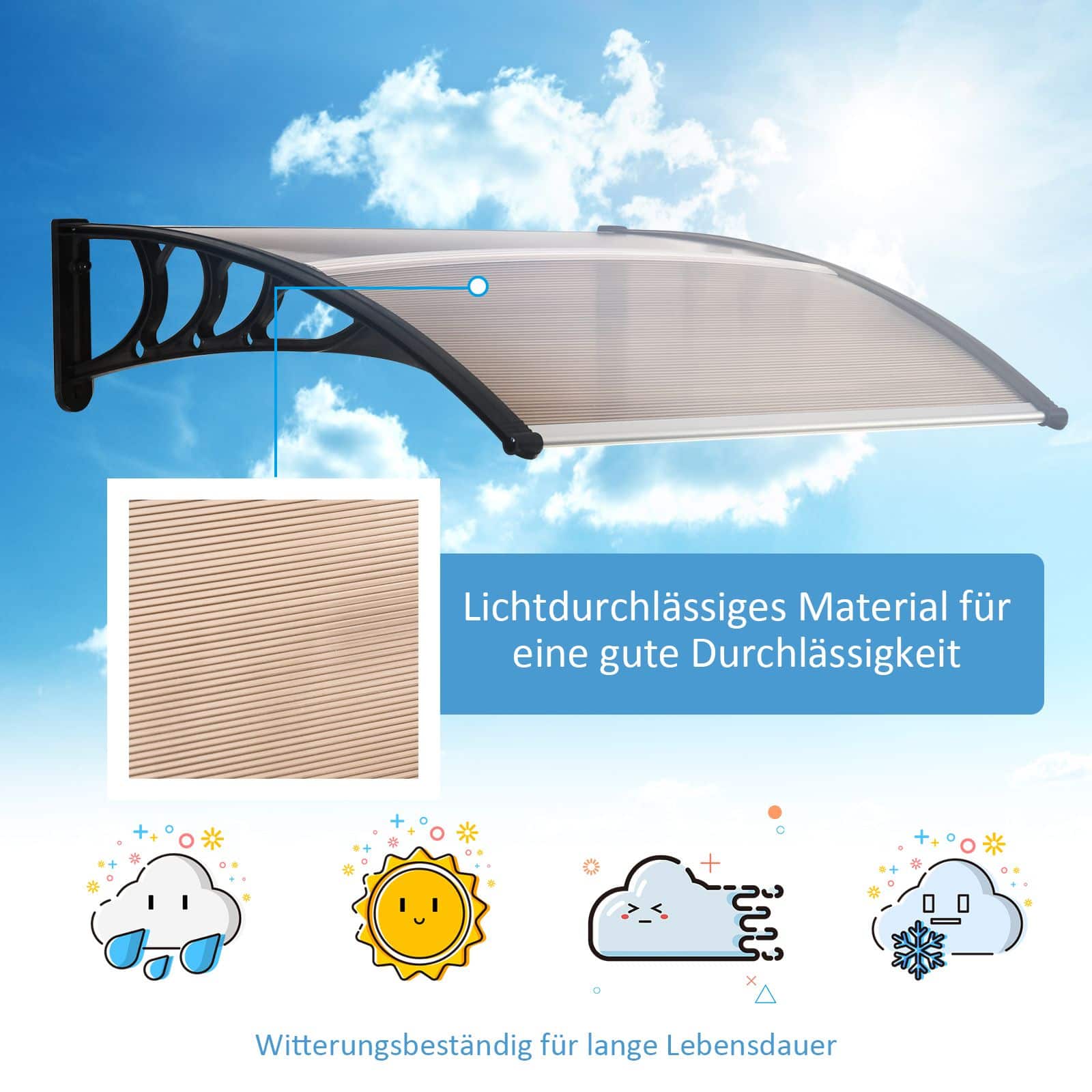4goodz Deurluifel Afdak 80x120 cm - Overkapping polycarbonaat - Bruin