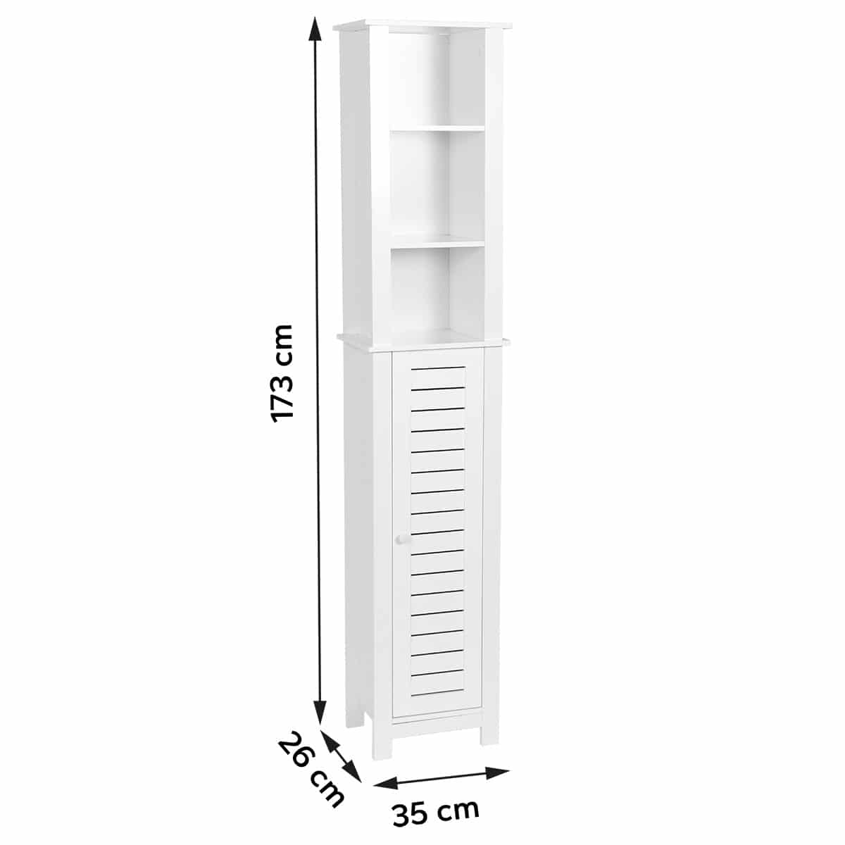 Badkamerkast Hoog Santorini met 1 deur en 6 planken - 173 cm - Wit