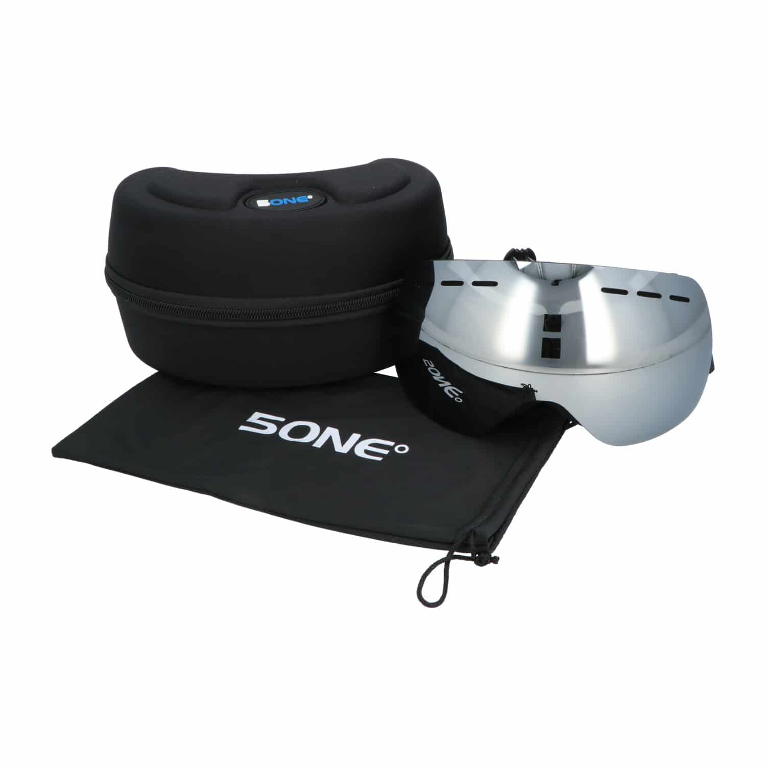 5one® Alpine 1 Silver anti-condens Skibril met hardcase - Zwart frame