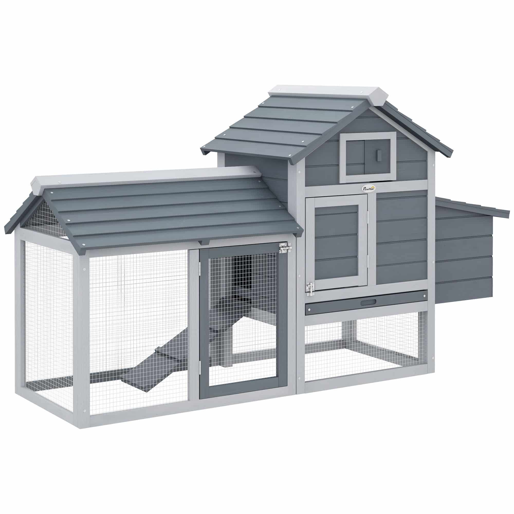 4goodz Kippenhok met Uitloop &amp;amp; Nestkast - 54x151x87 cm - Grijs