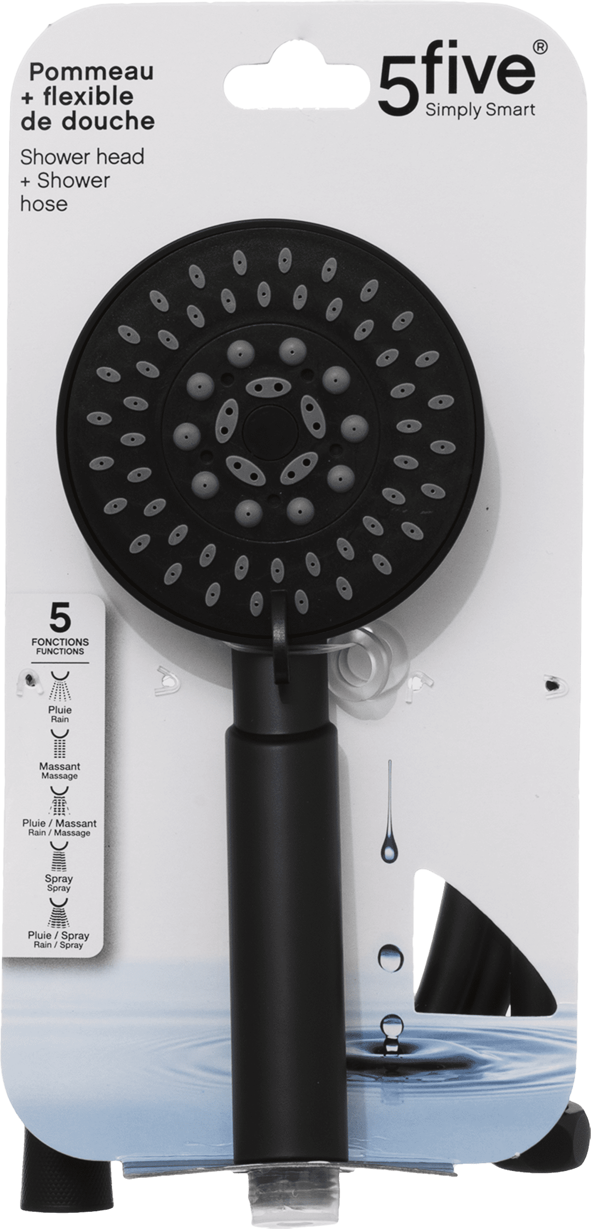 5Five® Handdouche 5 standen met Doucheslang zwart 5Five® Handdouche 5 standen met Doucheslang zwart