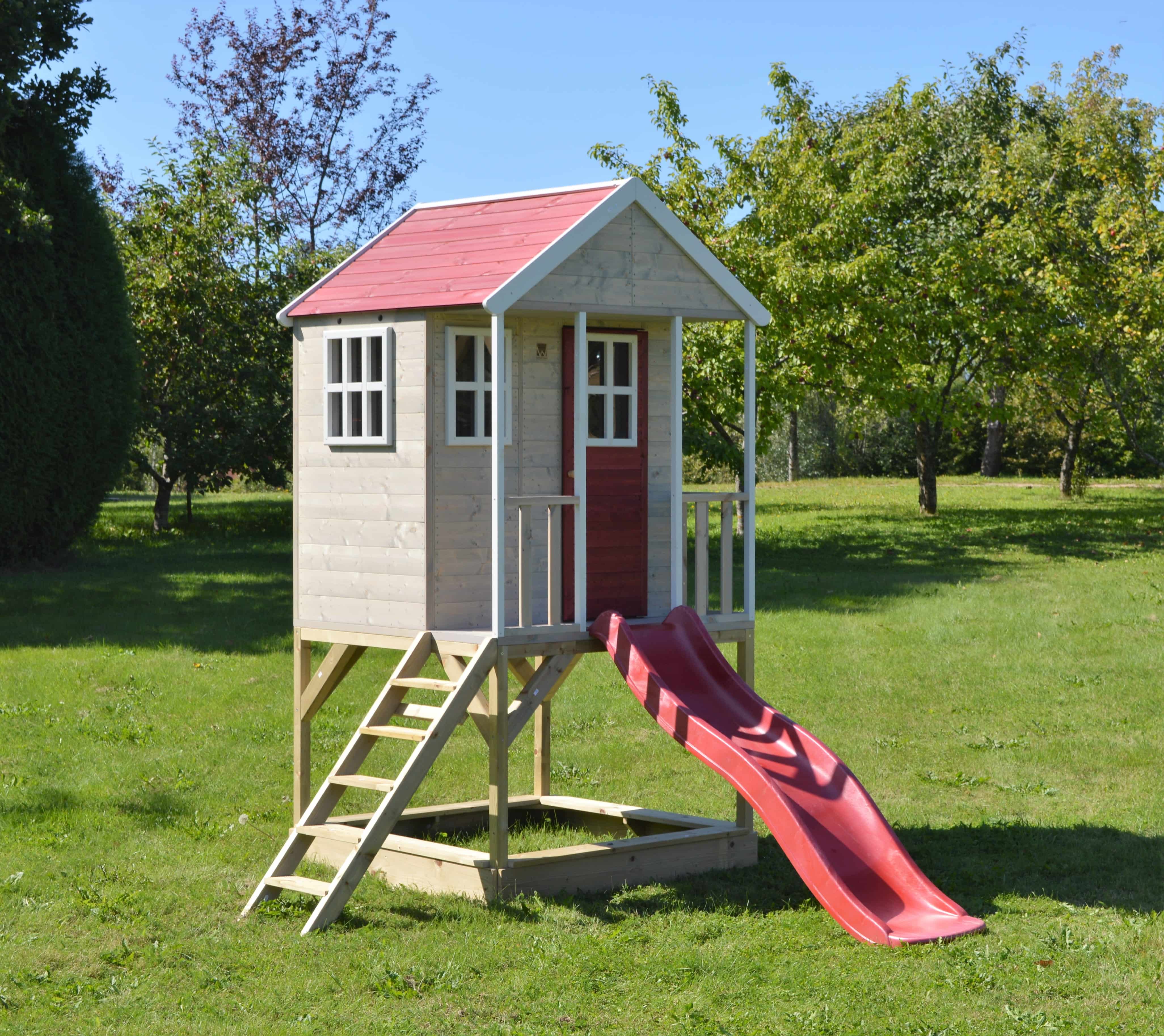 Wendi Toys WTM8 Houten Speelhuis met Glijbaan en Zandbak - 280x197x242 cm