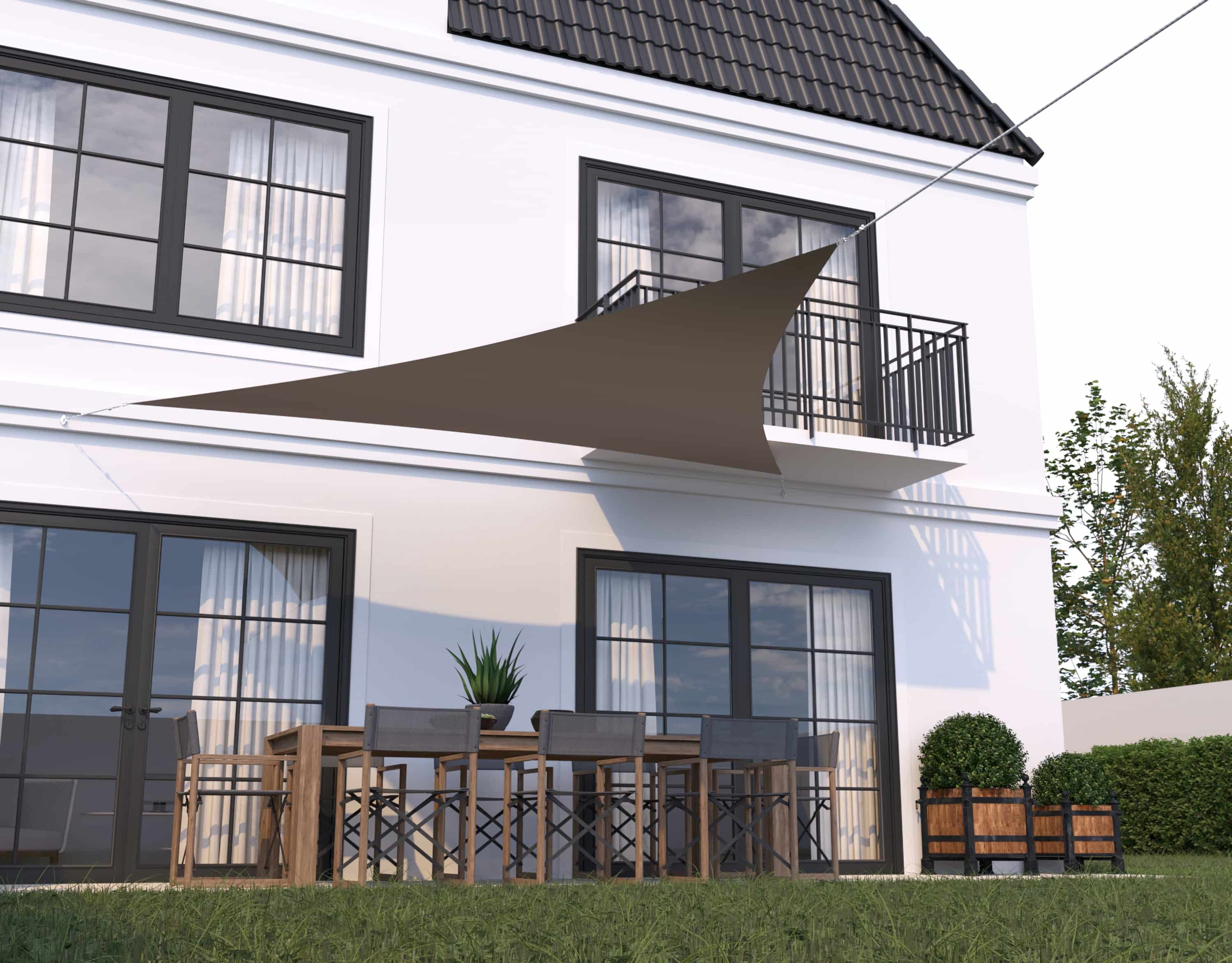 hanSe® Schaduwdoek Driehoek Gelijkbenig Waterdoorlatend 3,5x3,5x4,95 m Taupe hanSe® Schaduwdoek Driehoek Gelijkbenig Waterdoorlatend 3,5x3,5x4,95 m Taupe