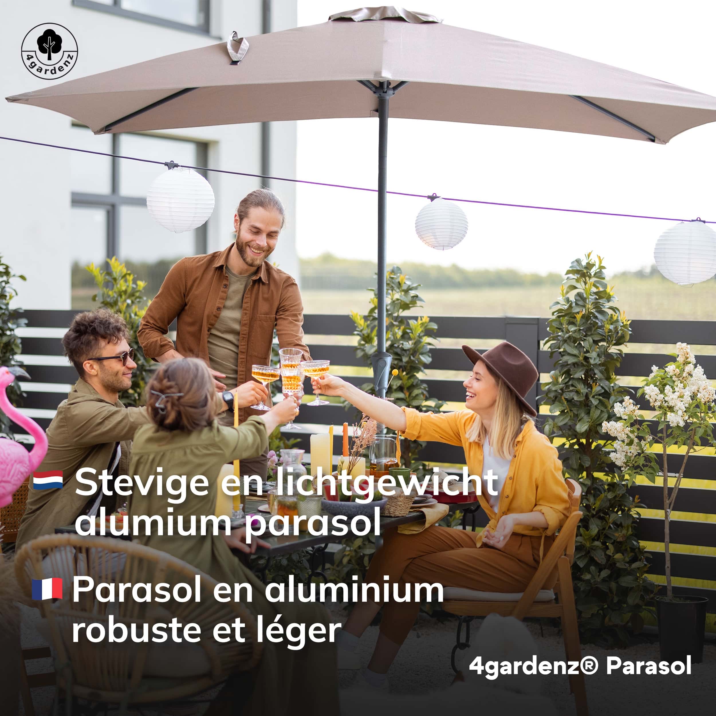 4gardenz® Parasol Rechthoek 150x250cm Kantelbaar - Balkonparasol Taupe