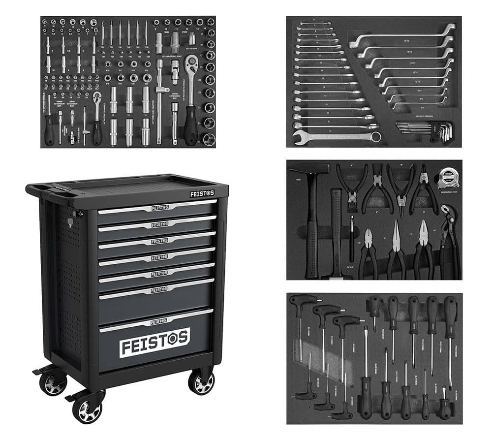 Feistos Mento1 Werkplaatswagen uitgerust met 158 onderdelen - Zwart Feistos Mento1 Werkplaatswagen uitgerust met 158 onderdelen - Zwart