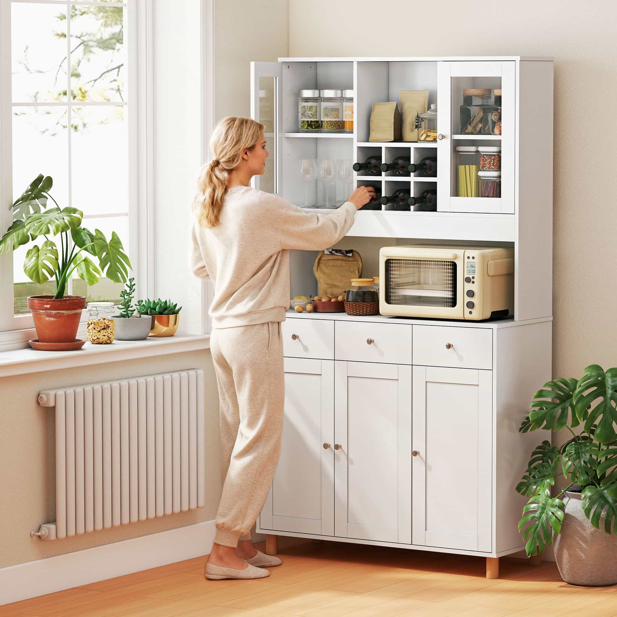 4goodz 180 cm keukenkast - 2 glazen deuren - 3 lades - 4 verstelbare planken - Wit