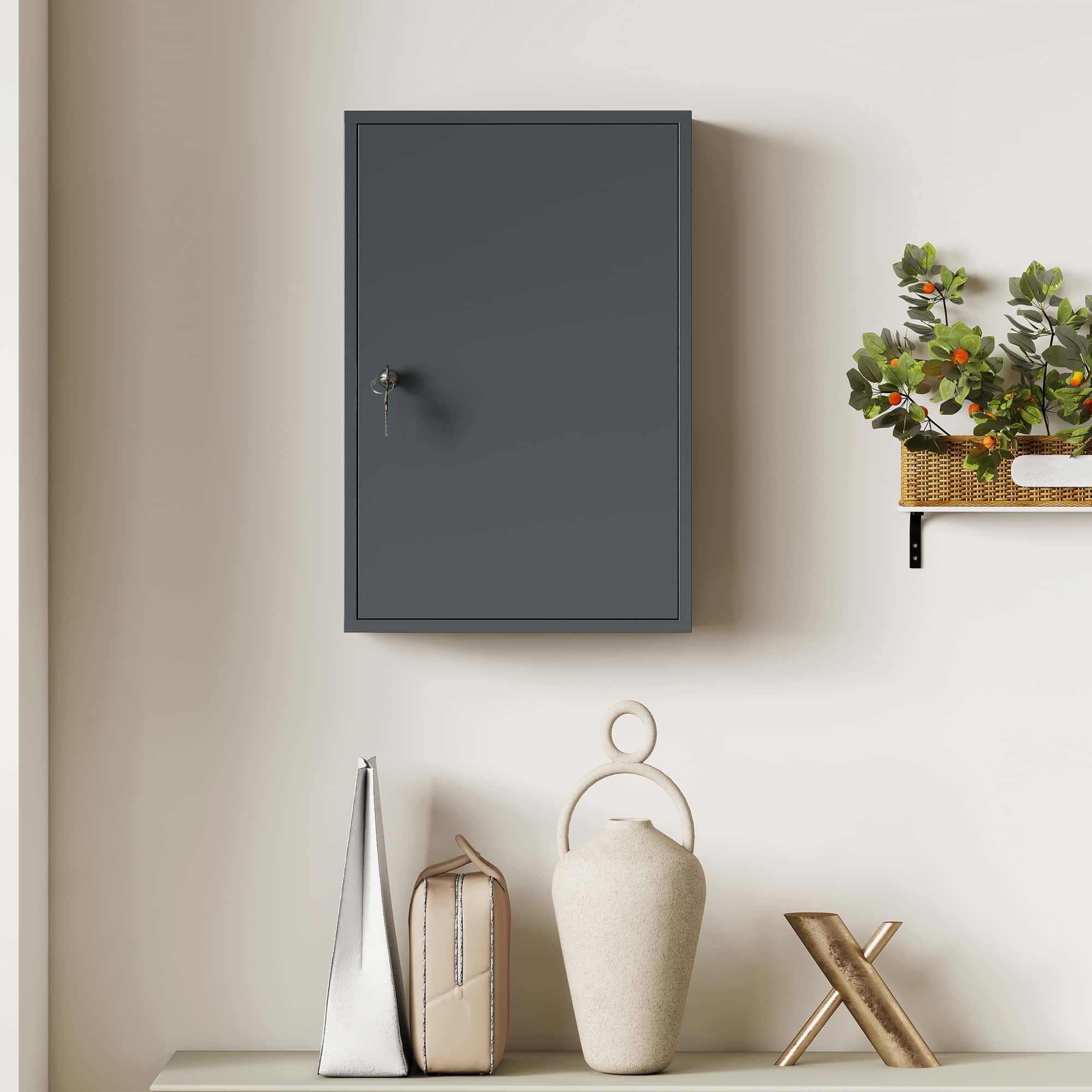 4goodz Medicijnkastje metaal EHBO-kastje met slot 14x30x46 cm - Grijs