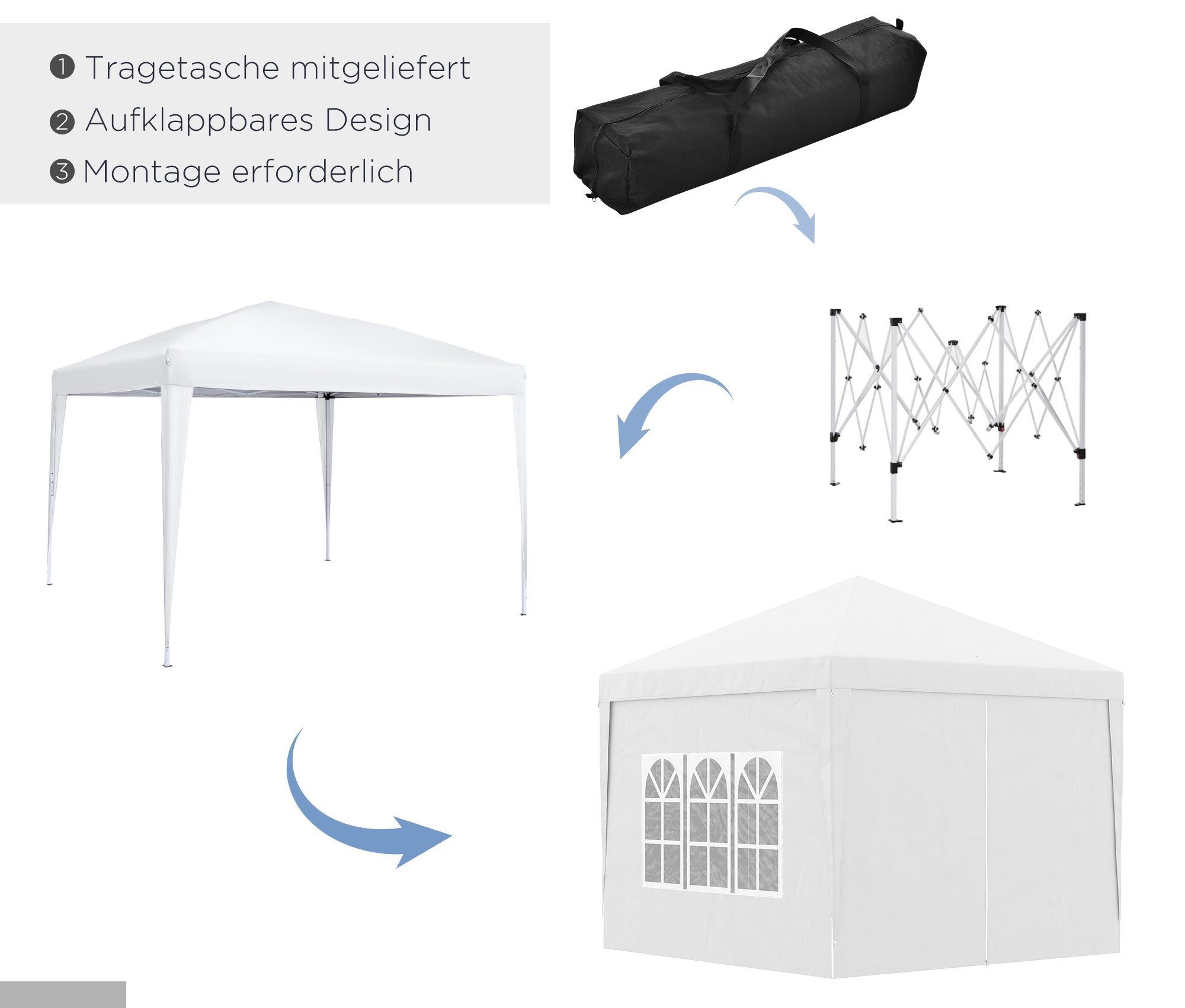 4goodz Partytent 3x3 m - Opvouwbaar met 4 Zijwanden - Wit