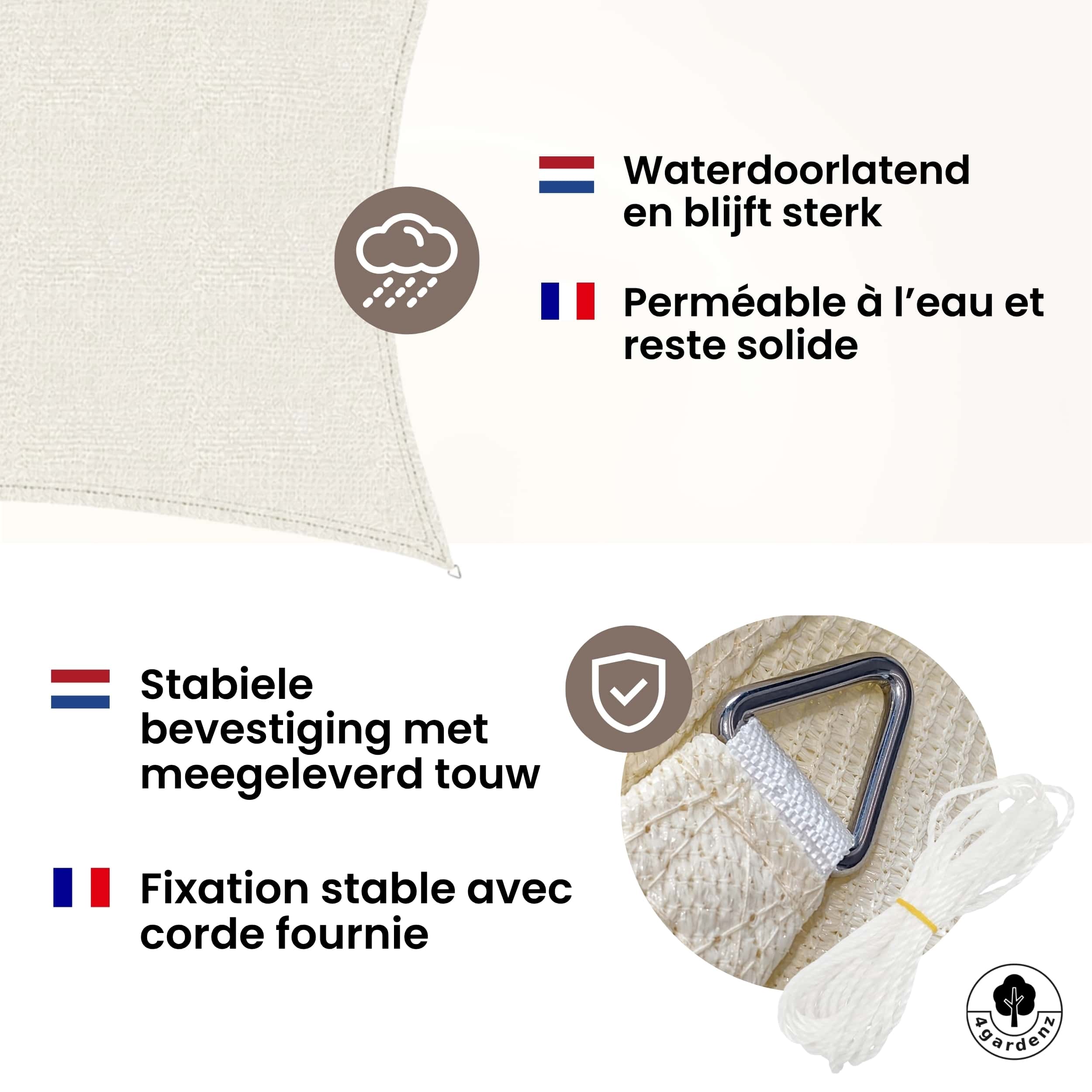 4gardenz Schaduwdoek Waterdoorlatend Rechthoek 5x6 mtr - Crème