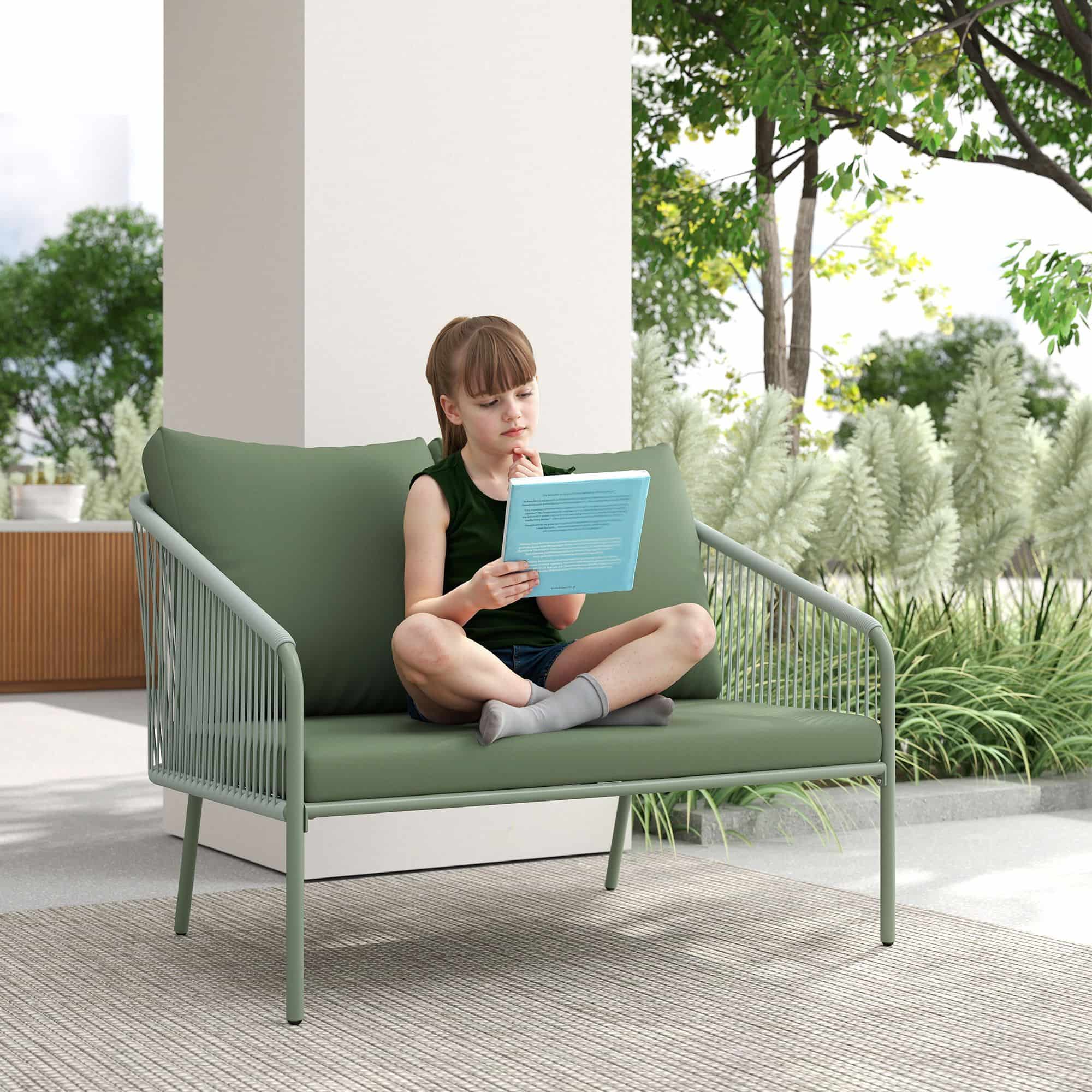 4goodz Polyrattan 2-zits tuinbank met kussens - Groen