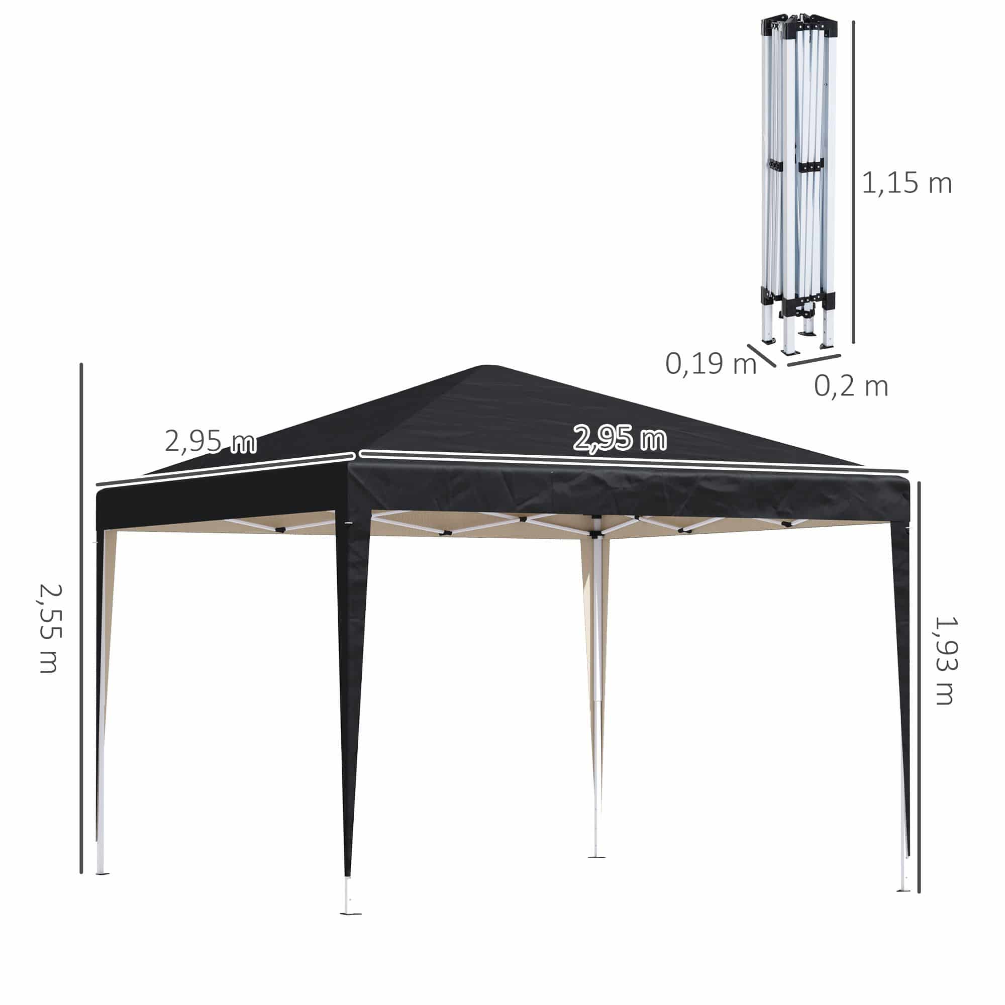 4goodz Partytent 295x295 m - Zonder Zijwanden - Zwart