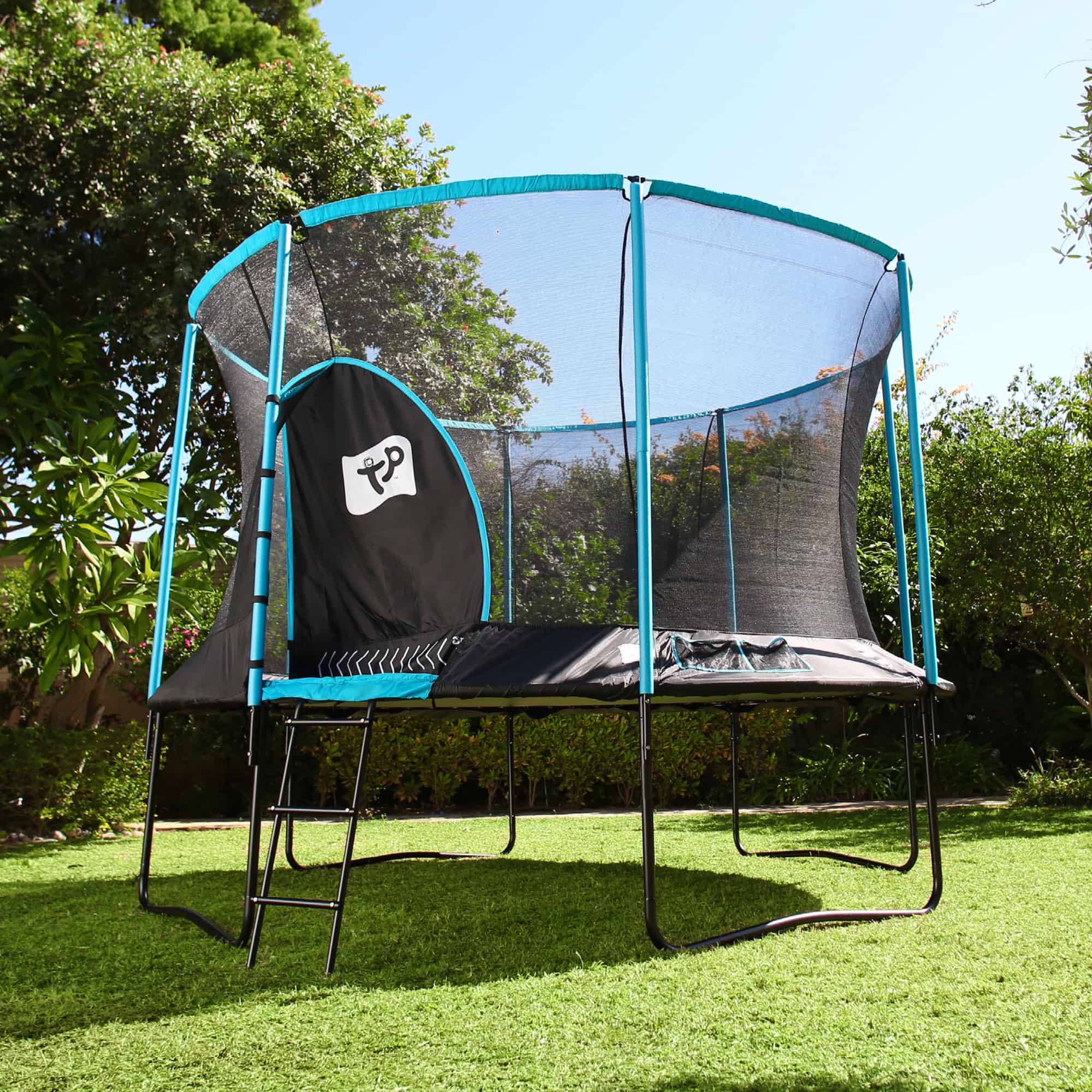 TP Toys Trampoline 427 cm Genius 14 - met veiligheidsnet - Zwart/blauw