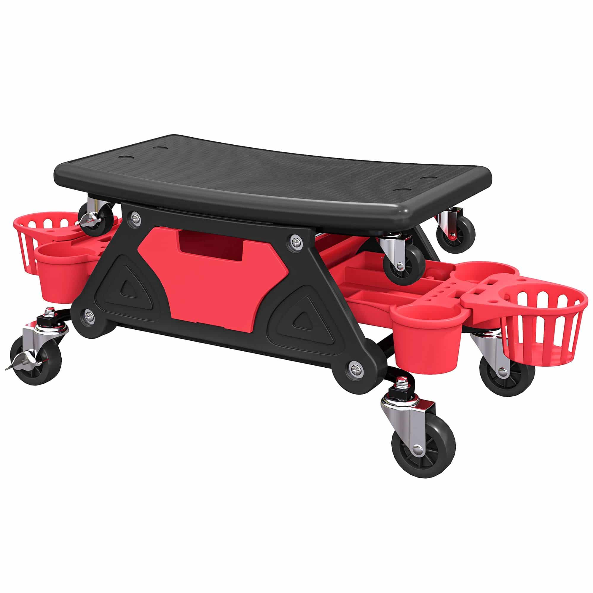 Werkplaatskruk met Afneembare Zitting en Wielen - Opbergruimte - 33cm Hoog - Tot 135 kg - Rood