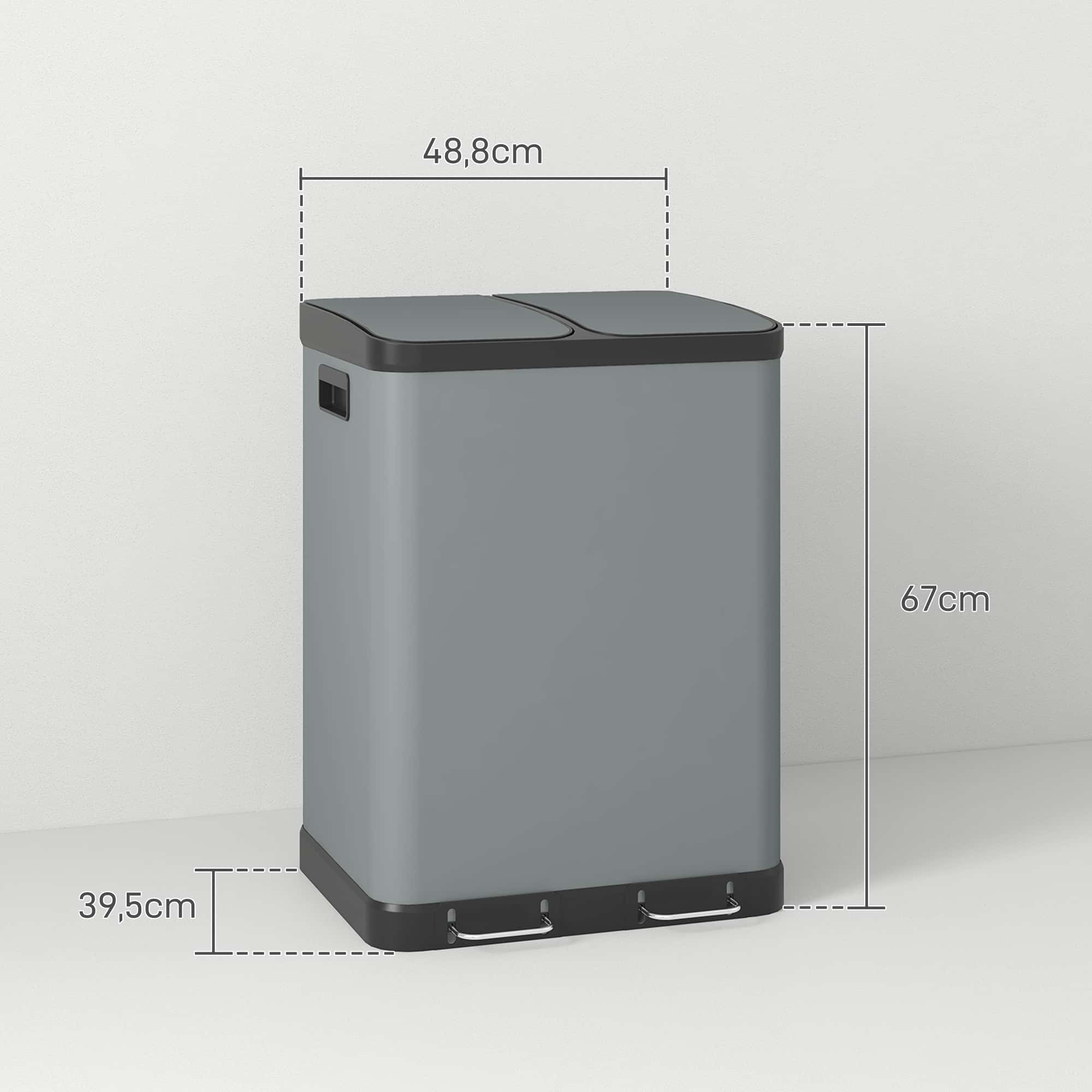 4goodz Dubbele prullenbak 60 L - uitneembare binnenbakken - grijs 4goodz Dubbele prullenbak 60 L - uitneembare binnenbakken - grijs