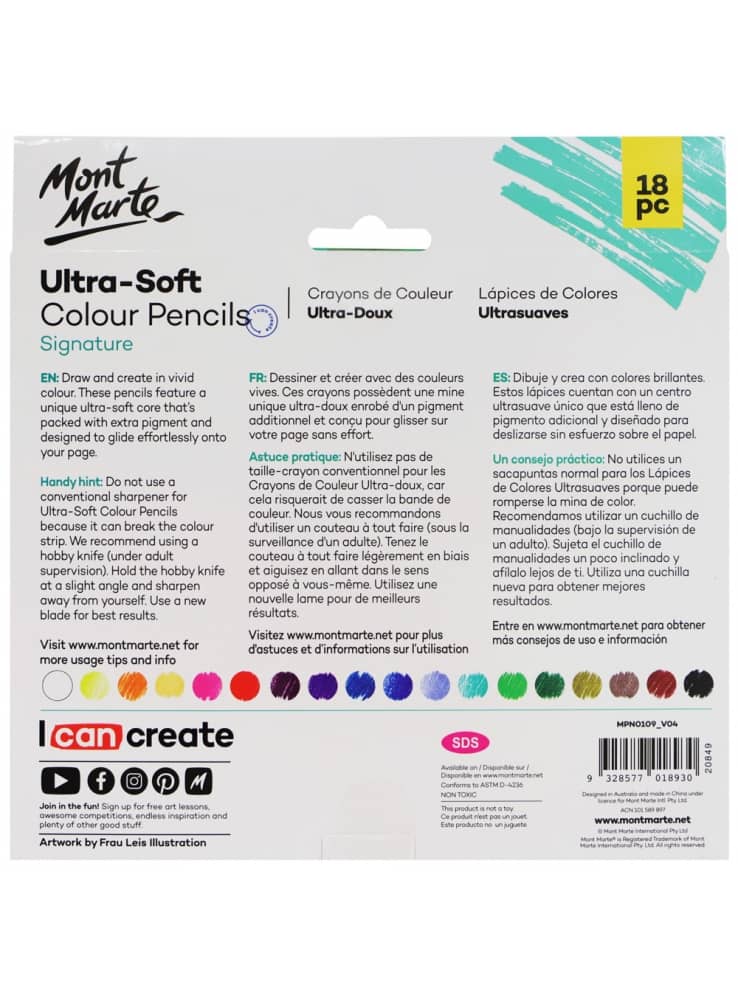 Mont Marte® set 18 stuks Ultra-Soft Kleurpotloden