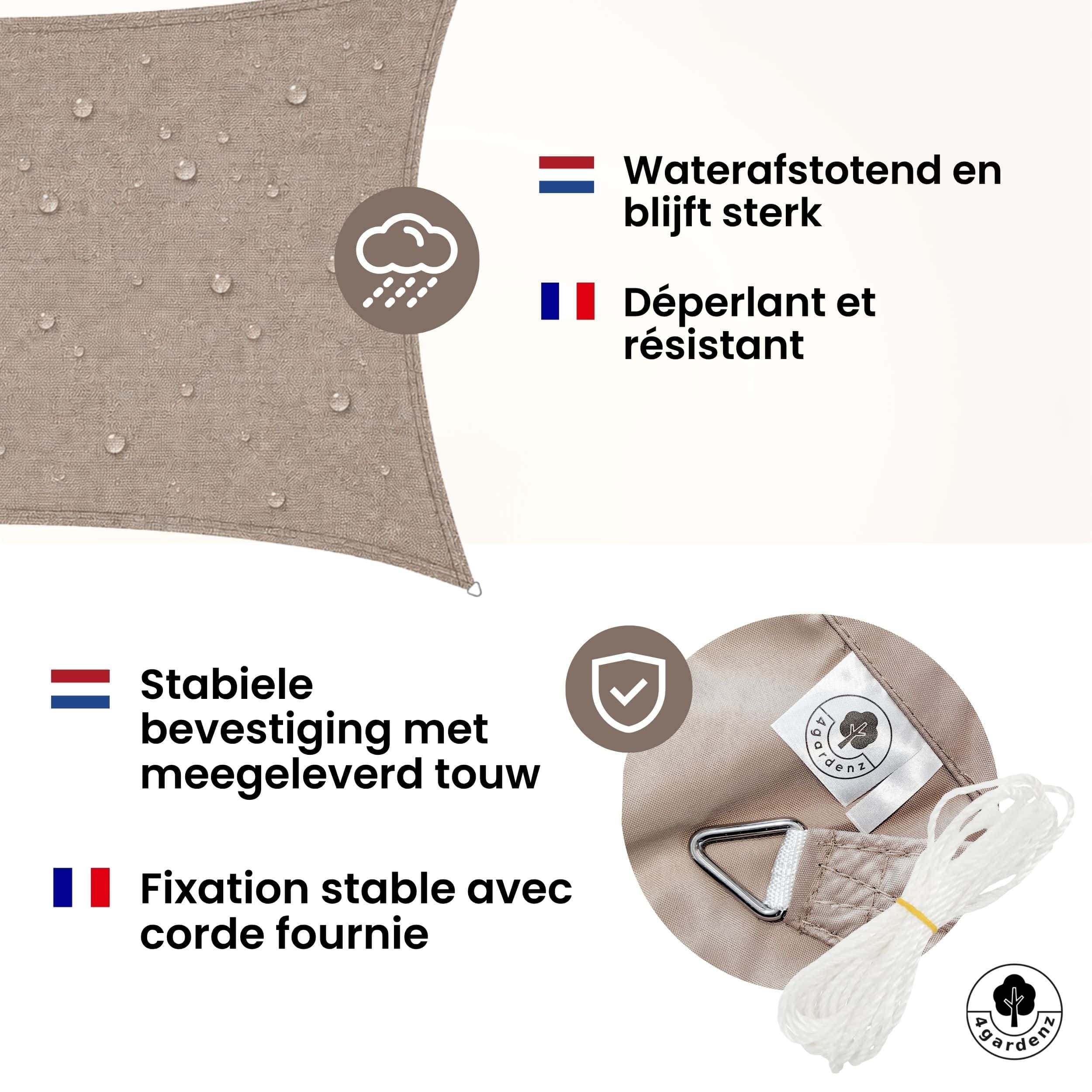 4gardenz Schaduwdoek Waterafstotend Rechthoek 3x4 mtr - Taupe 4gardenz Schaduwdoek Waterafstotend Rechthoek 3x4 mtr - Taupe