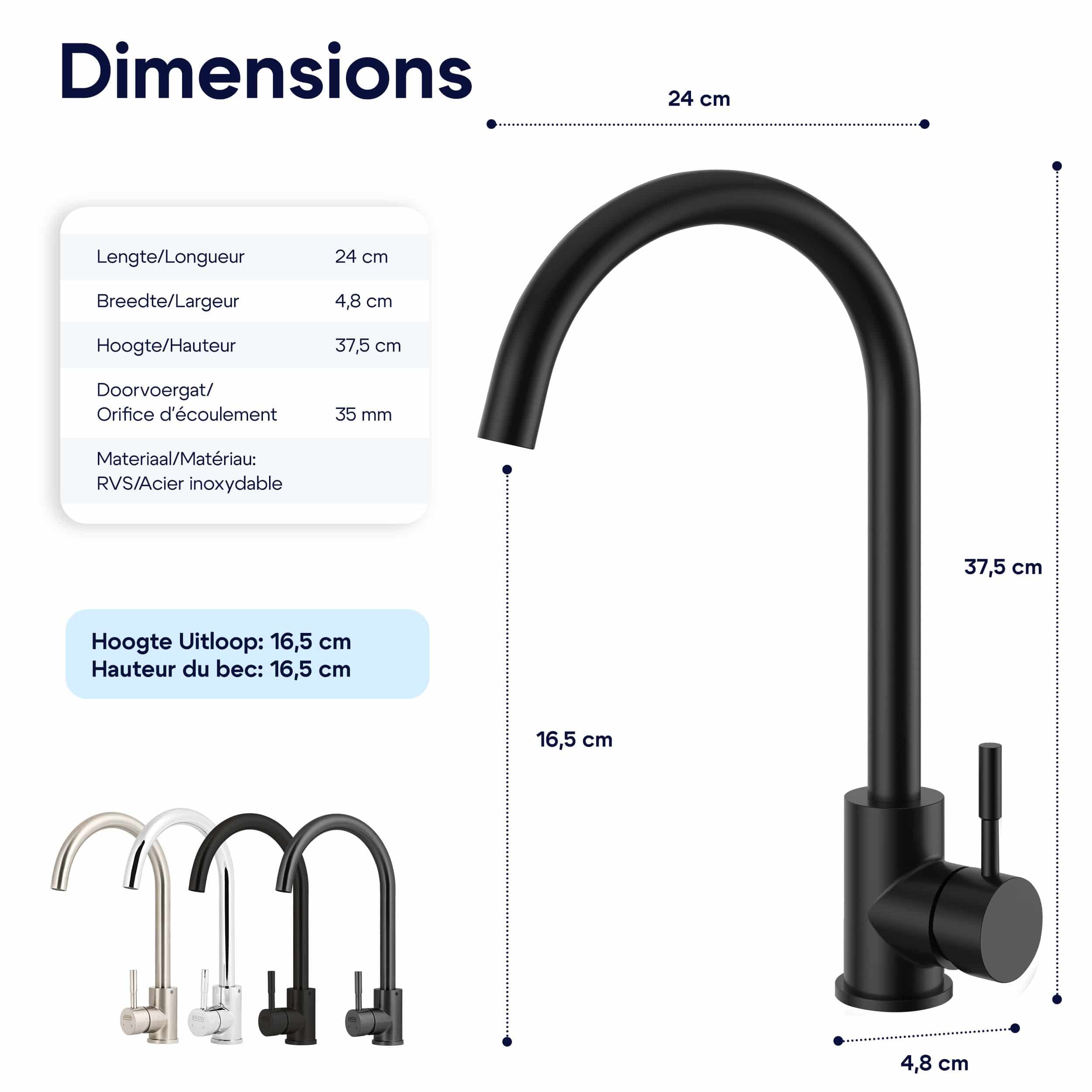 Luzzo® Lesina Keuken mengkraan Mat Zwart – hoog model ronde uitloop - 100% roestvrij staal (RVS) - strak modern design Luzzo® Lesina Keuken mengkraan Mat Zwart – hoog model ronde uitloop - 100% roestvrij staal (RVS) - strak modern design