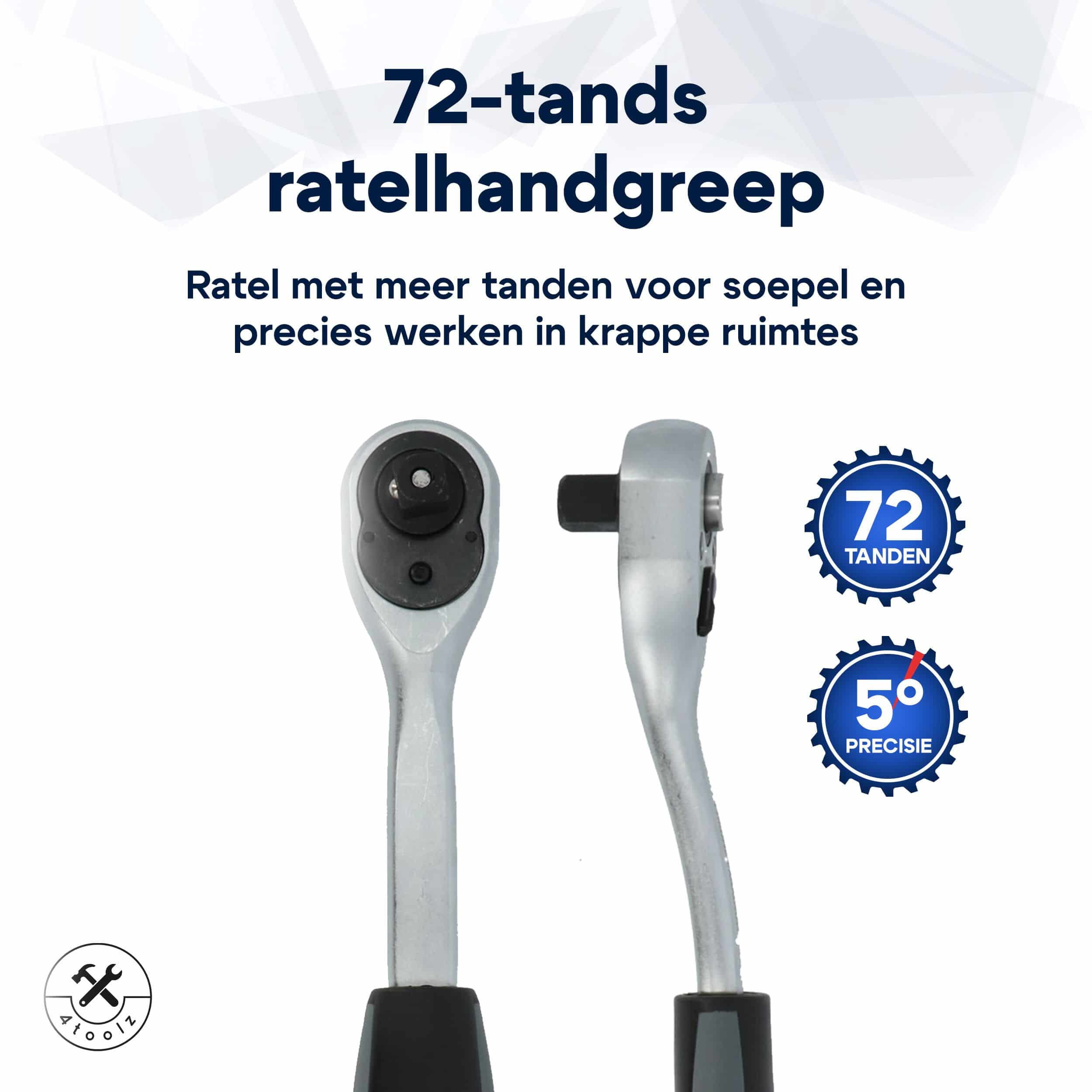 4toolz ® Doppenset 108-delig in Koffer - 72 tands Ratels 1/2&quot; en 1/4&#039;&#039; Doppen en Bit-set