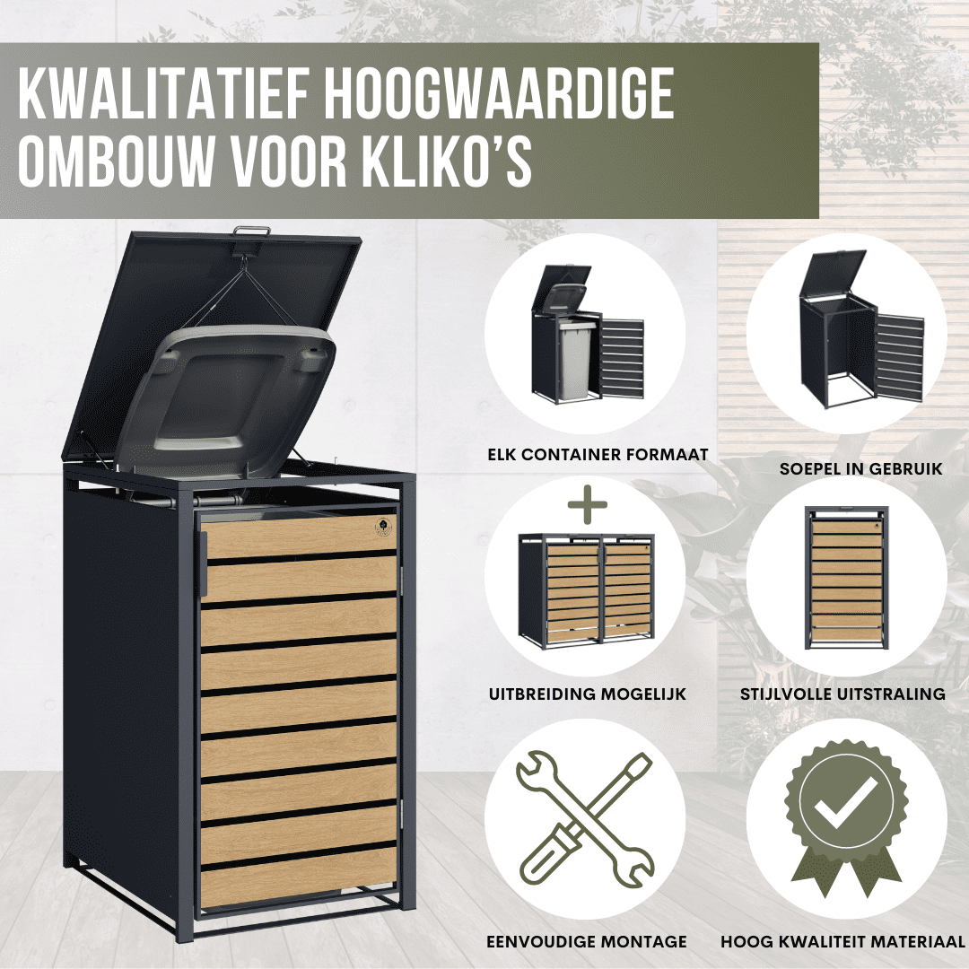 4gardenz® Containerombouw 3 Afvalbakken -Kliko Ombouw - Grijs/Houtlook