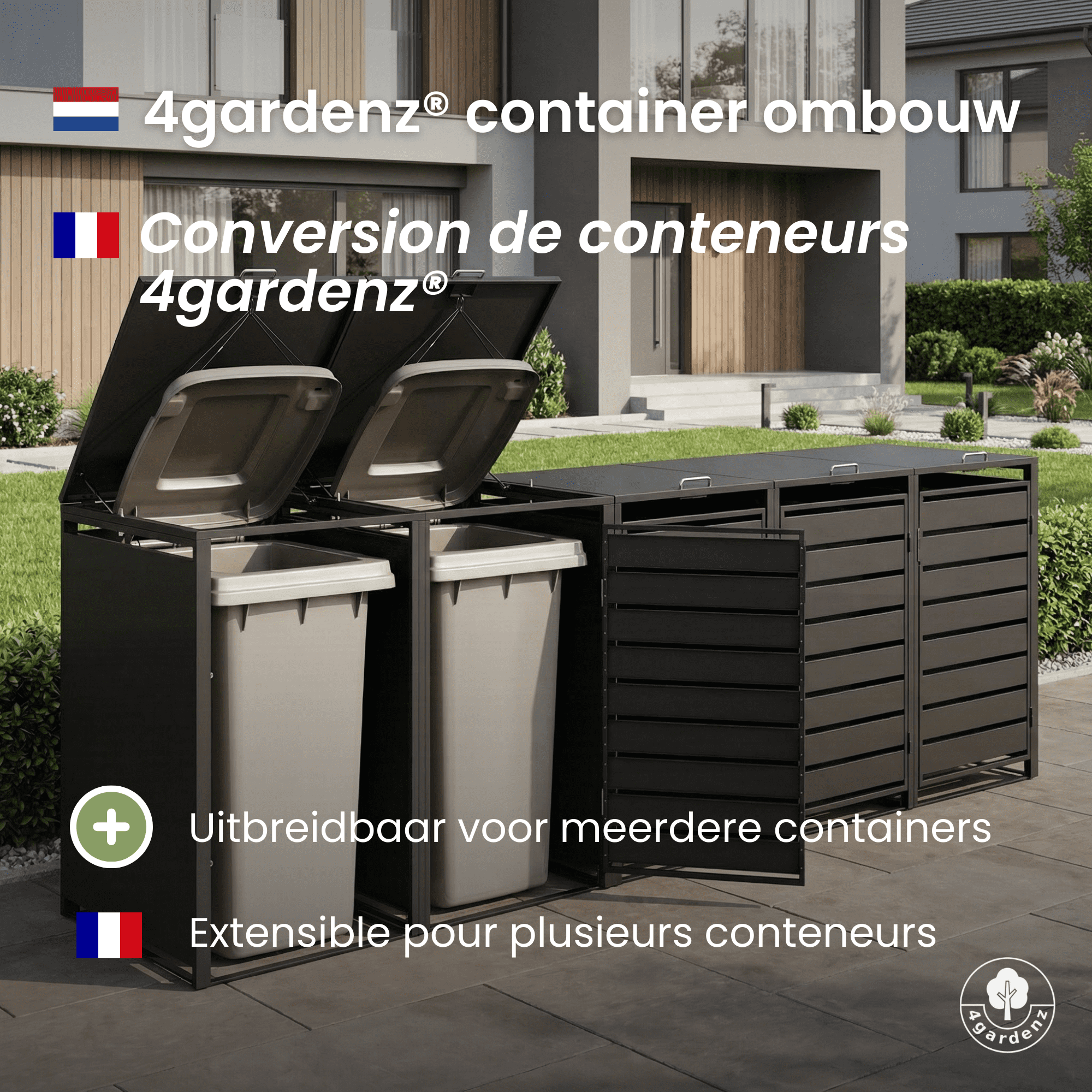 4gardenz® Premium Kliko Ombouw 3 bakken - Containerombouw - Zwart