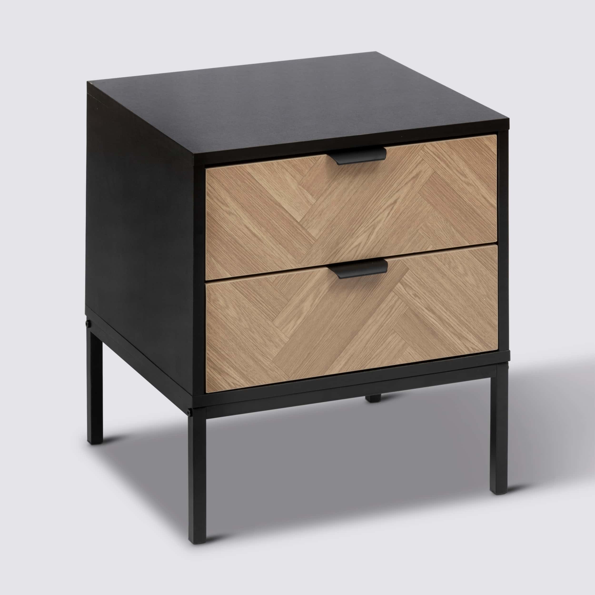 4livings Chevron Nachtkastje met 2 Softclose Lades 45x40x50cm - bruin/zwart