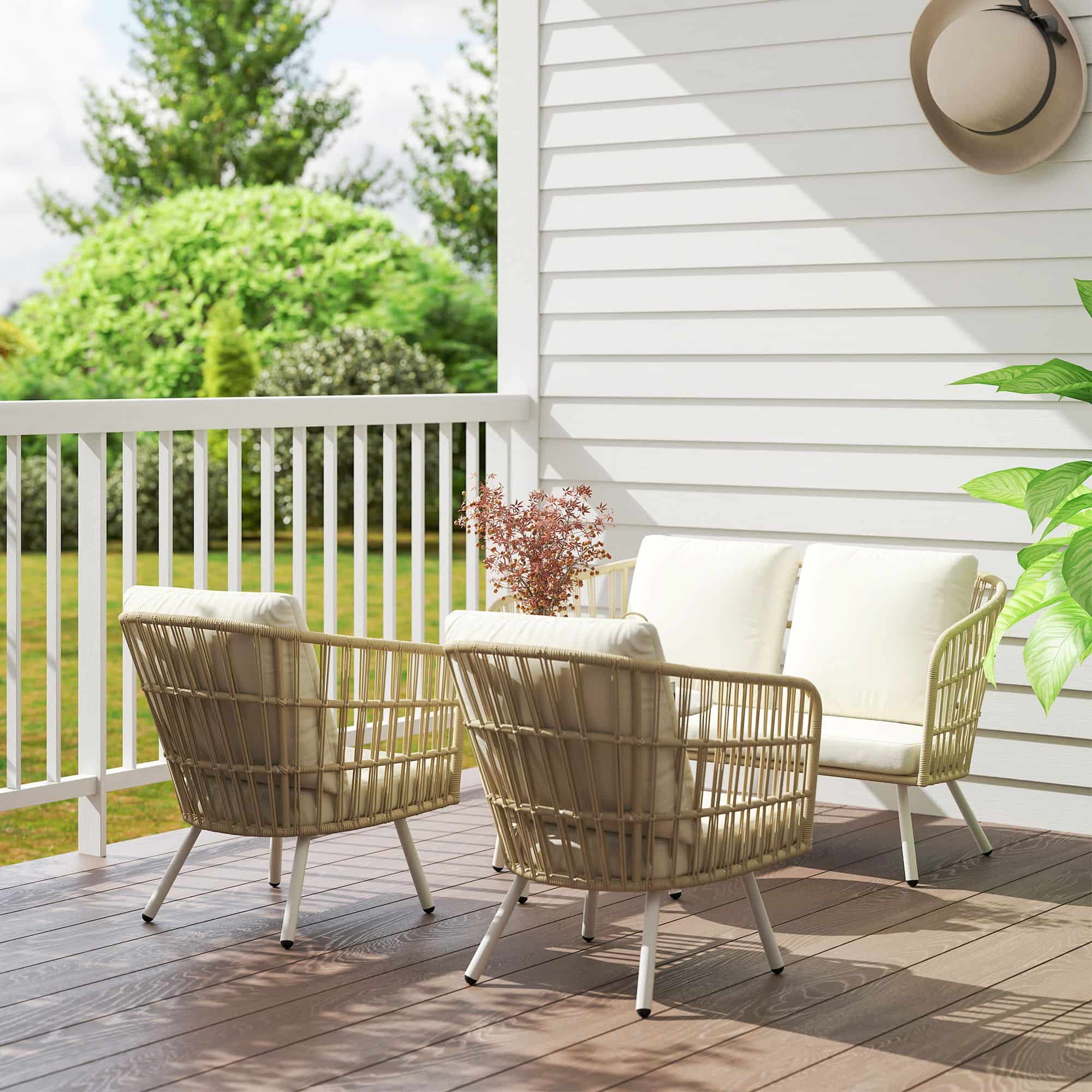 4goodz Tuinmeubelset 4-delig met salontafel bank en 2 stoelen - Creme