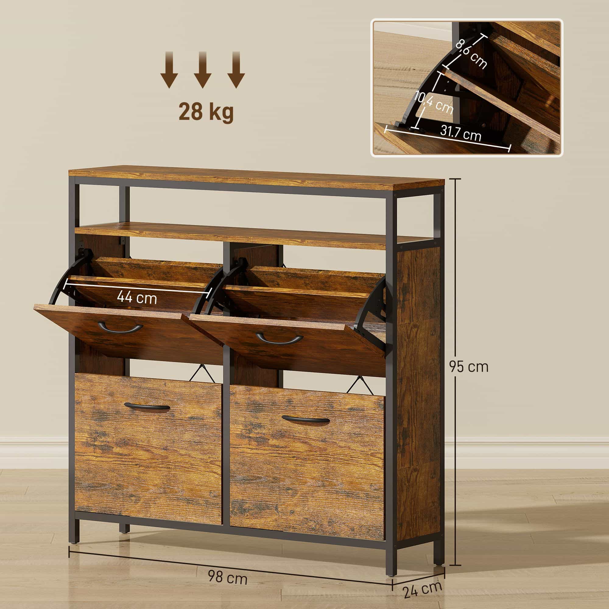 Homcom Schoenenkast met 4 klapladen voor 12-20 paar schoenen