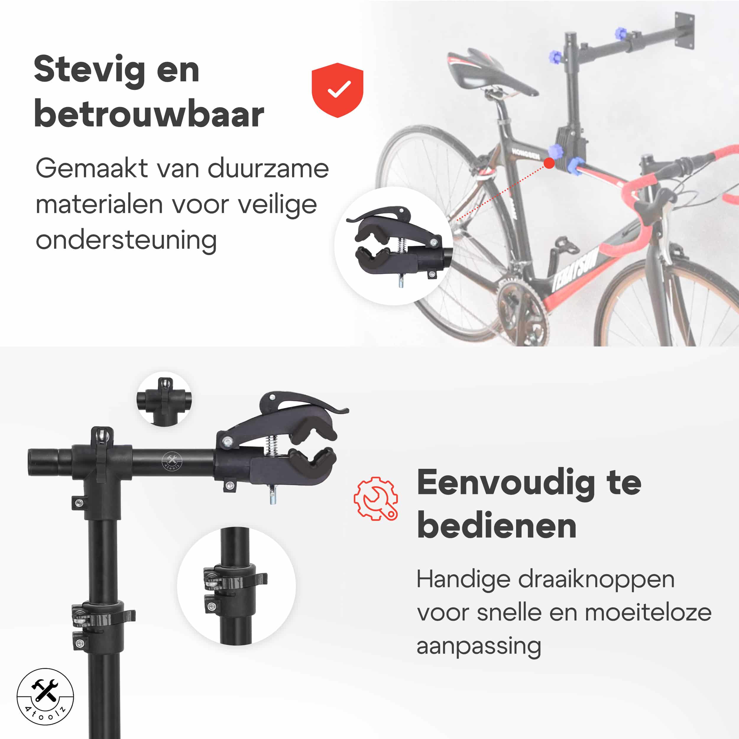 4toolz® Fiets Reparatie Beugel voor wand of werkbank - fiets montagestandaard 360⁰ Verstelbaar