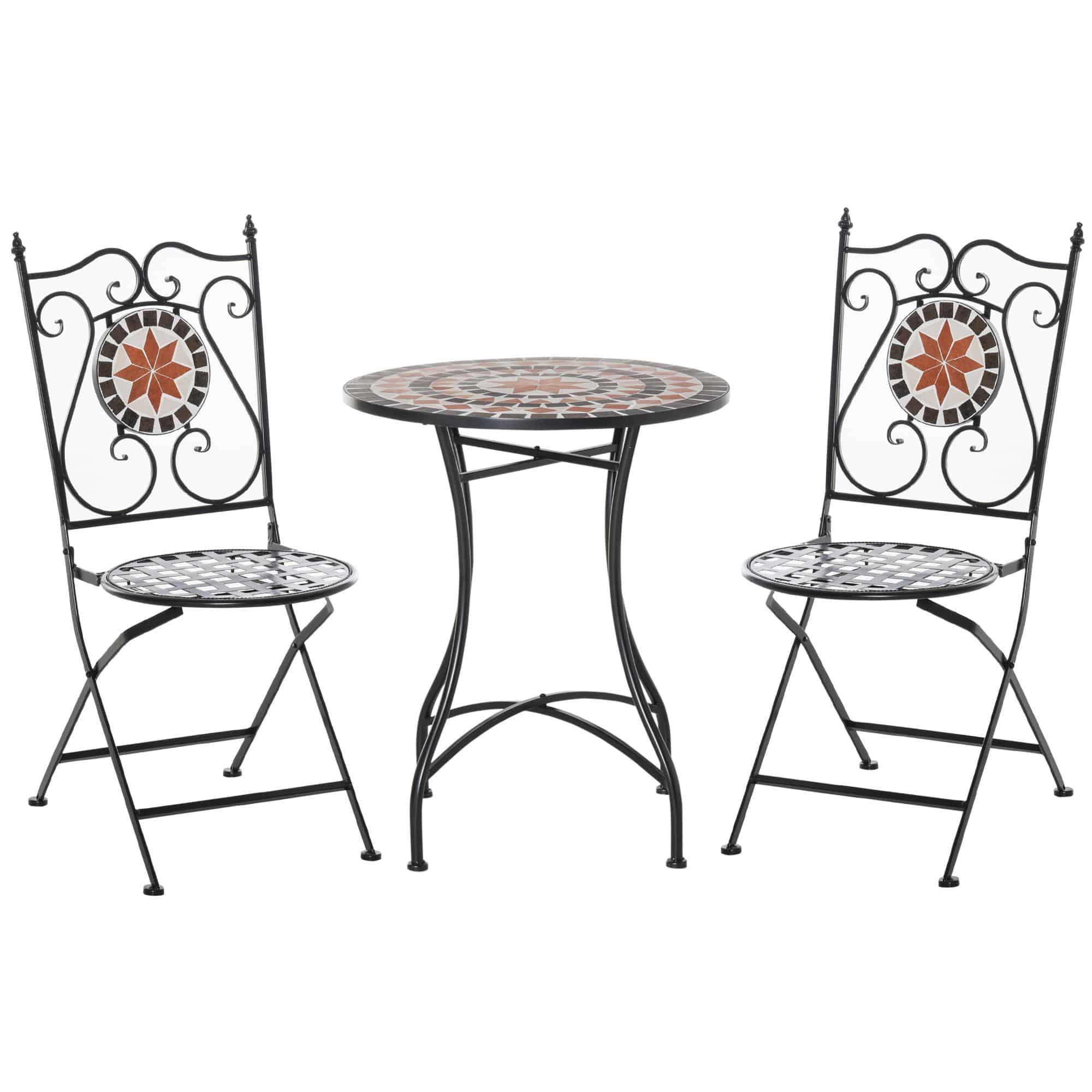 4goodz Bistroset 3-delig met Mozaïek design - tafel met 2 opklapbare metalen stoelen