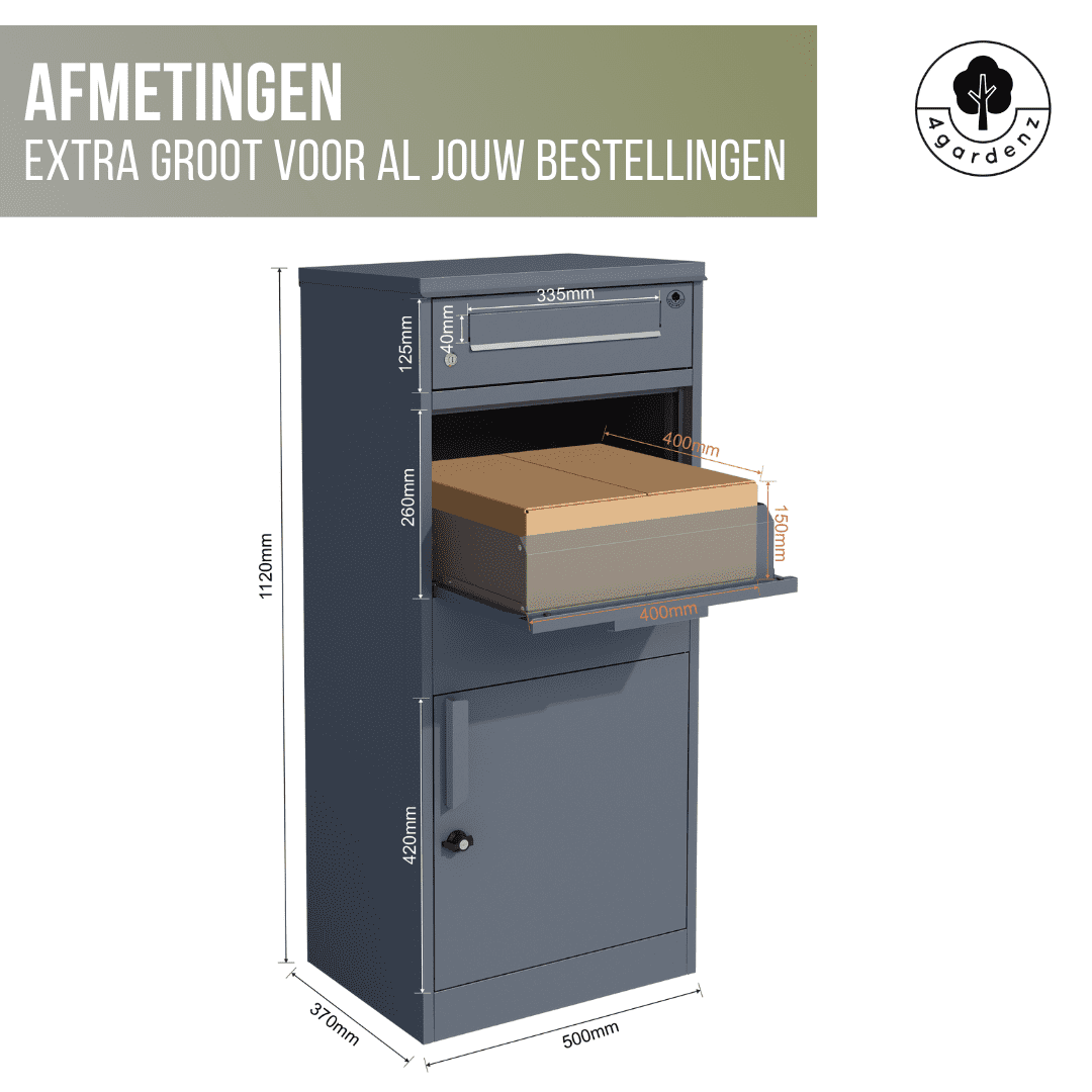 4gardenz® Pakketbrievenbus met apart Postvak - Anti-diefstal - Staande Pakketbox - Antraciet