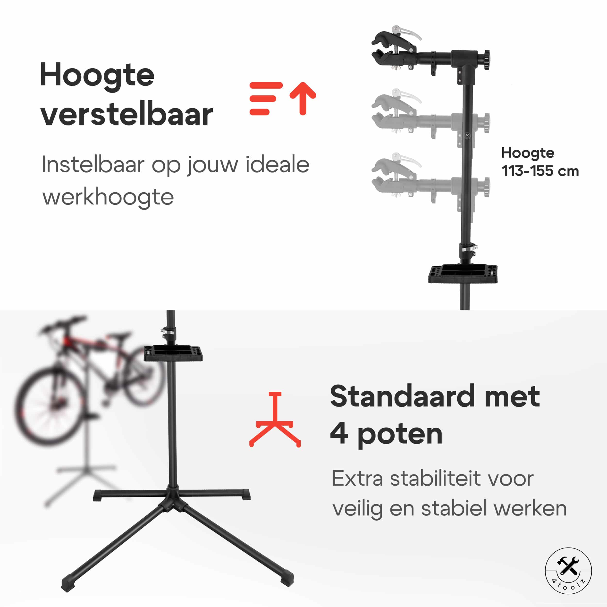 4toolz® Stevige Fiets Montagestandaard 30kg max - fiets montagestandaard - Zwart