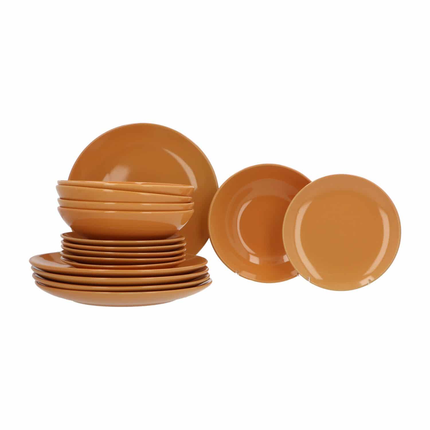 Serviesset Aardewerk 6 persoons 18-delig - Geglazuurd - Geel