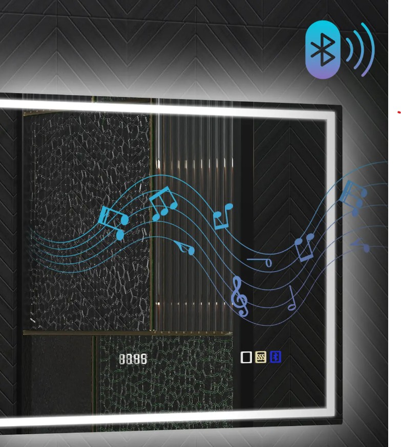 LED Badkamerspiegel met Verlichting, muziek en klok - Anti-condens - 60x80 cm